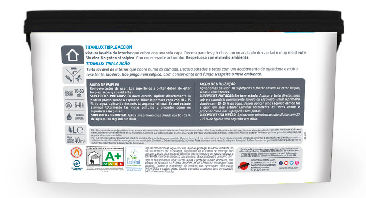Pintura interior Triple Acción TITANLUX mate 4L lavanda - 6