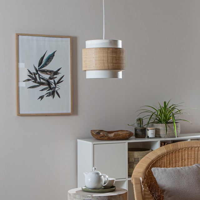 Lámpara de techo colgante de algodón poliéster y rafia  beige 1 luz E27 Amy 30 cm