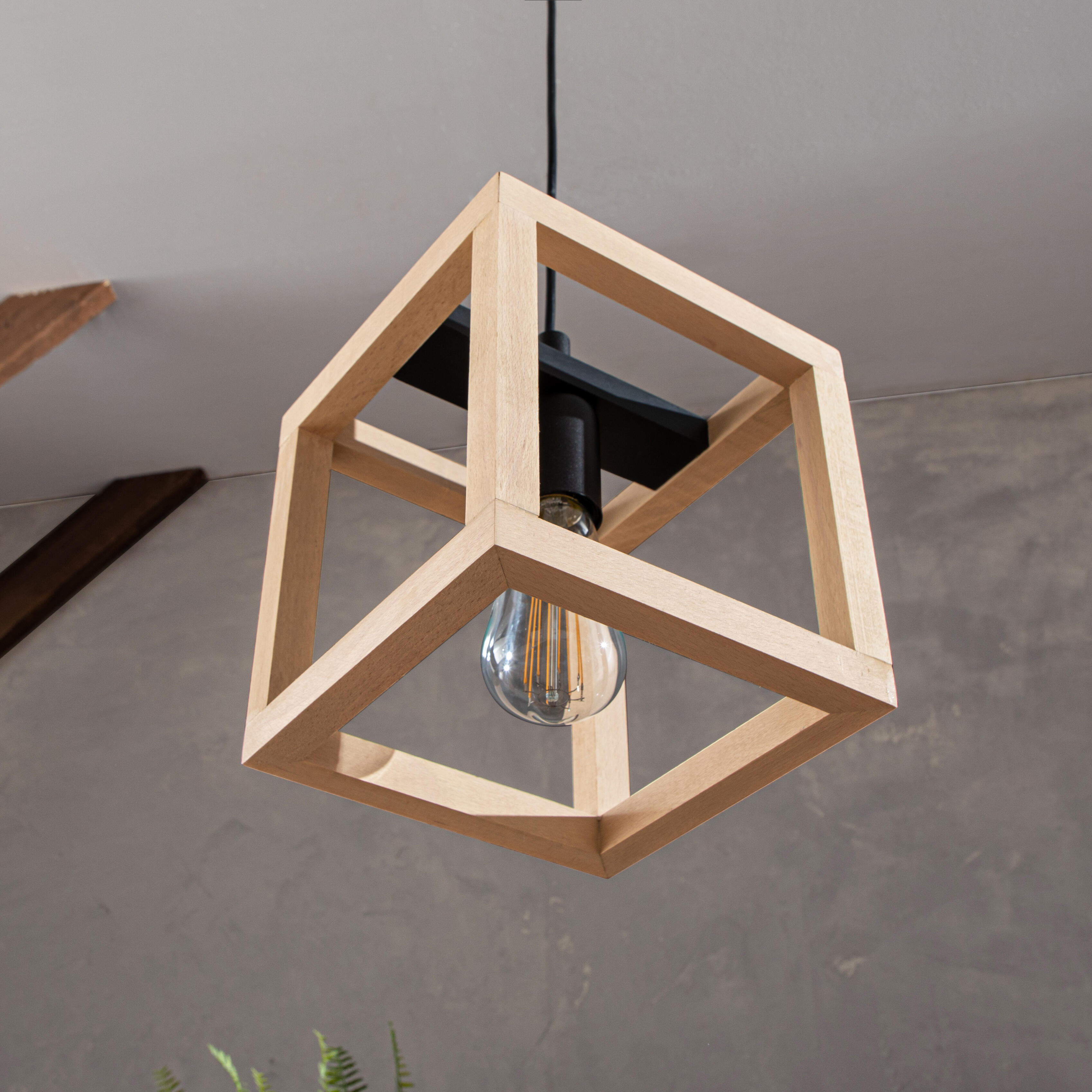 Candeeiro de teto suspenso INSPIRE ELGORT E27 3 LUZES METAL/MADEIRA PRETO - 25