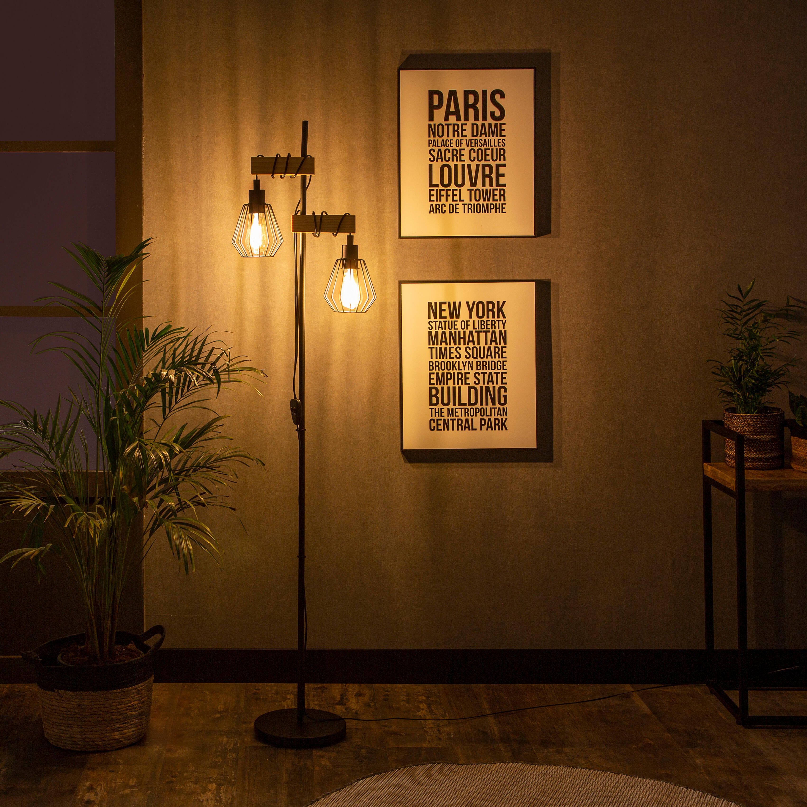 Candeeiro de pé INSPIRE TABODI 2 LUZES E27 METAL MADEIRAEIRA PRETO - 19