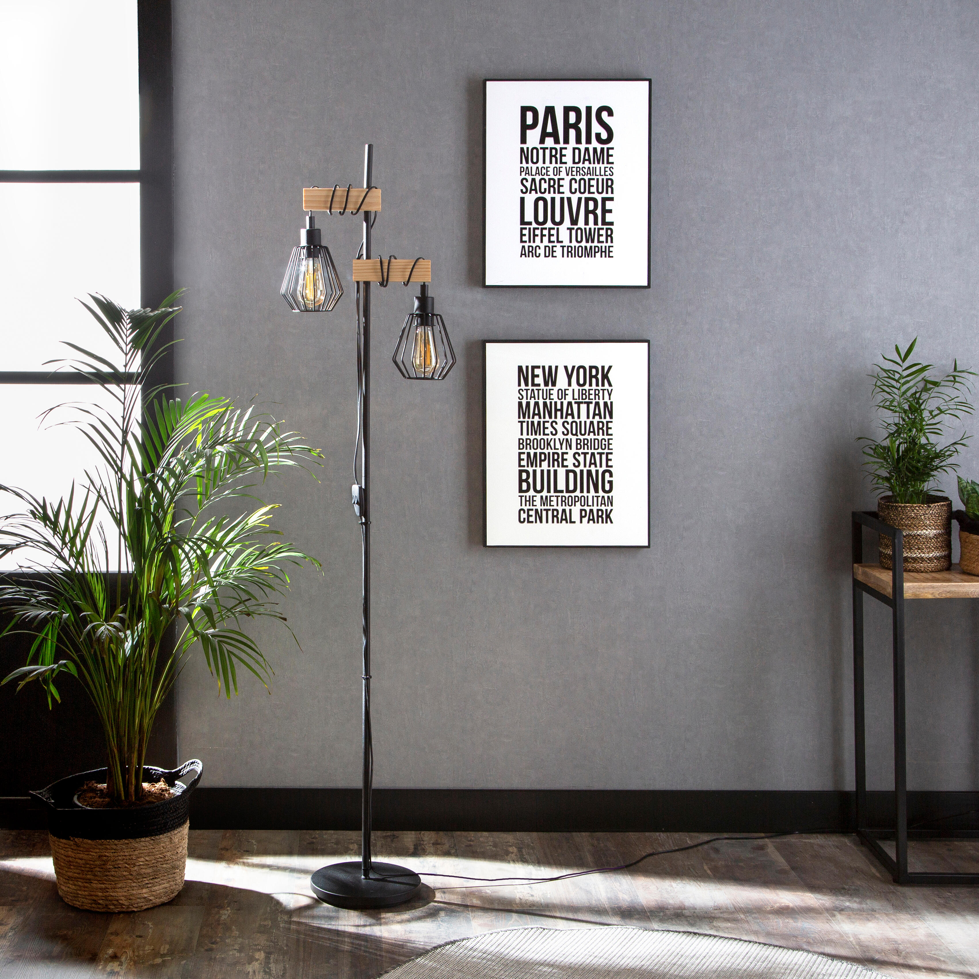 Candeeiro de pé INSPIRE TABODI 2 LUZES E27 METAL MADEIRAEIRA PRETO - 5