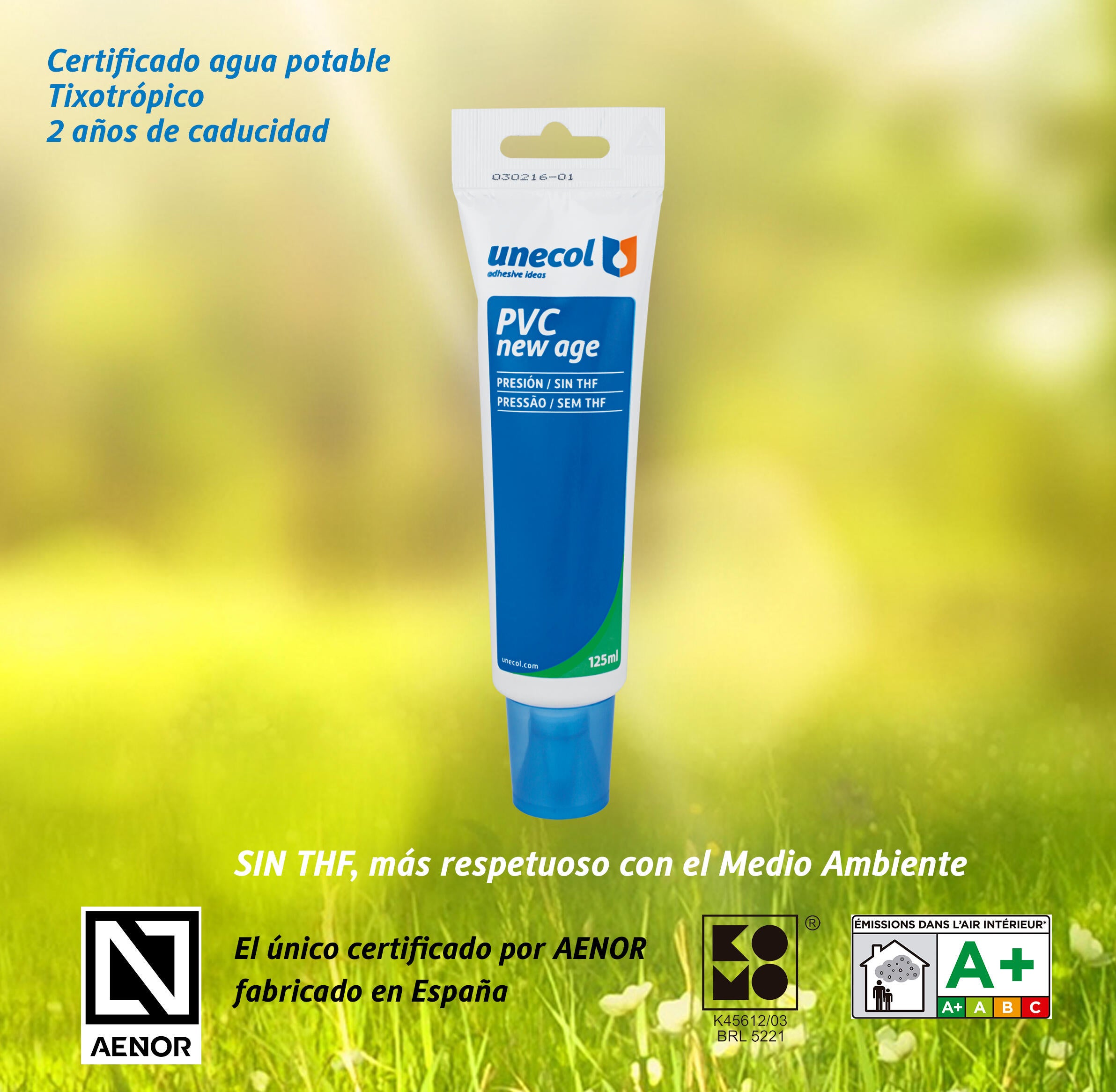 Cola vedante PVC pressão sem THF 125ml Unecol New age - 2