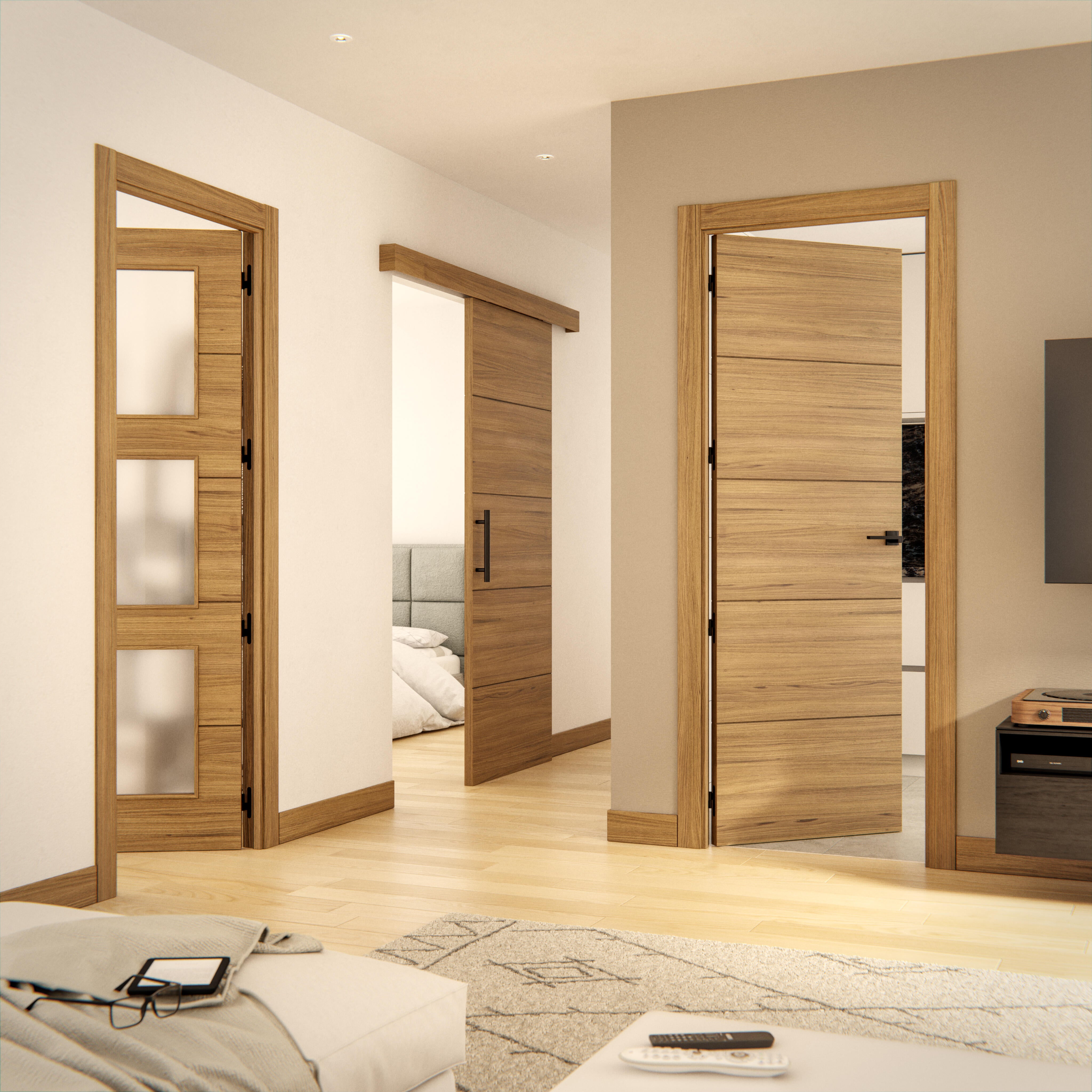 Puerta de interior abatible ciega maciza melamina Line Plus Berna Gold roble apertura izquierda cerco de 7x3 anchura 72.5cm - 2