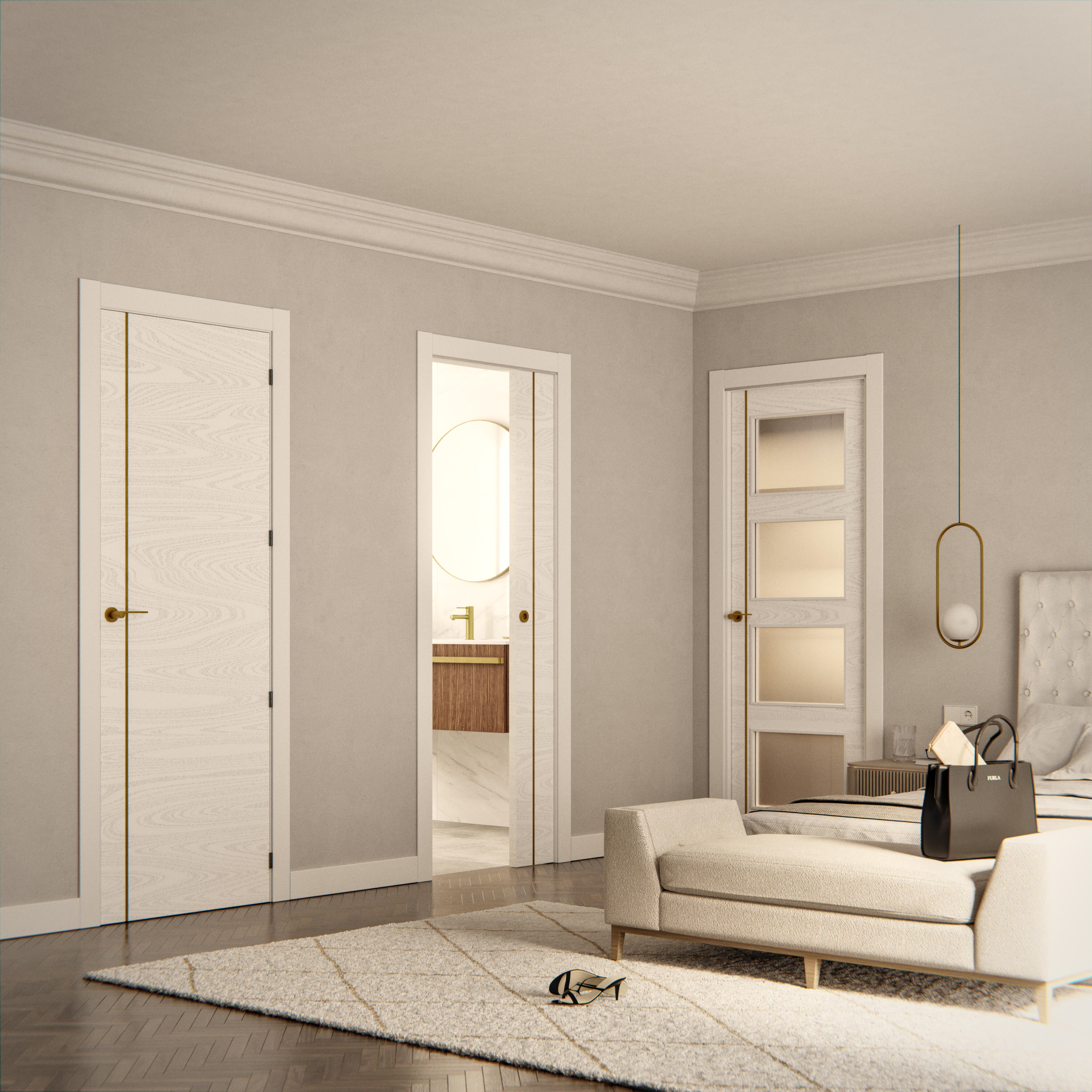 Puerta de interior corredera ciega maciza melamina Line Plus Berna Gold roble anchura 72,5cm - 2