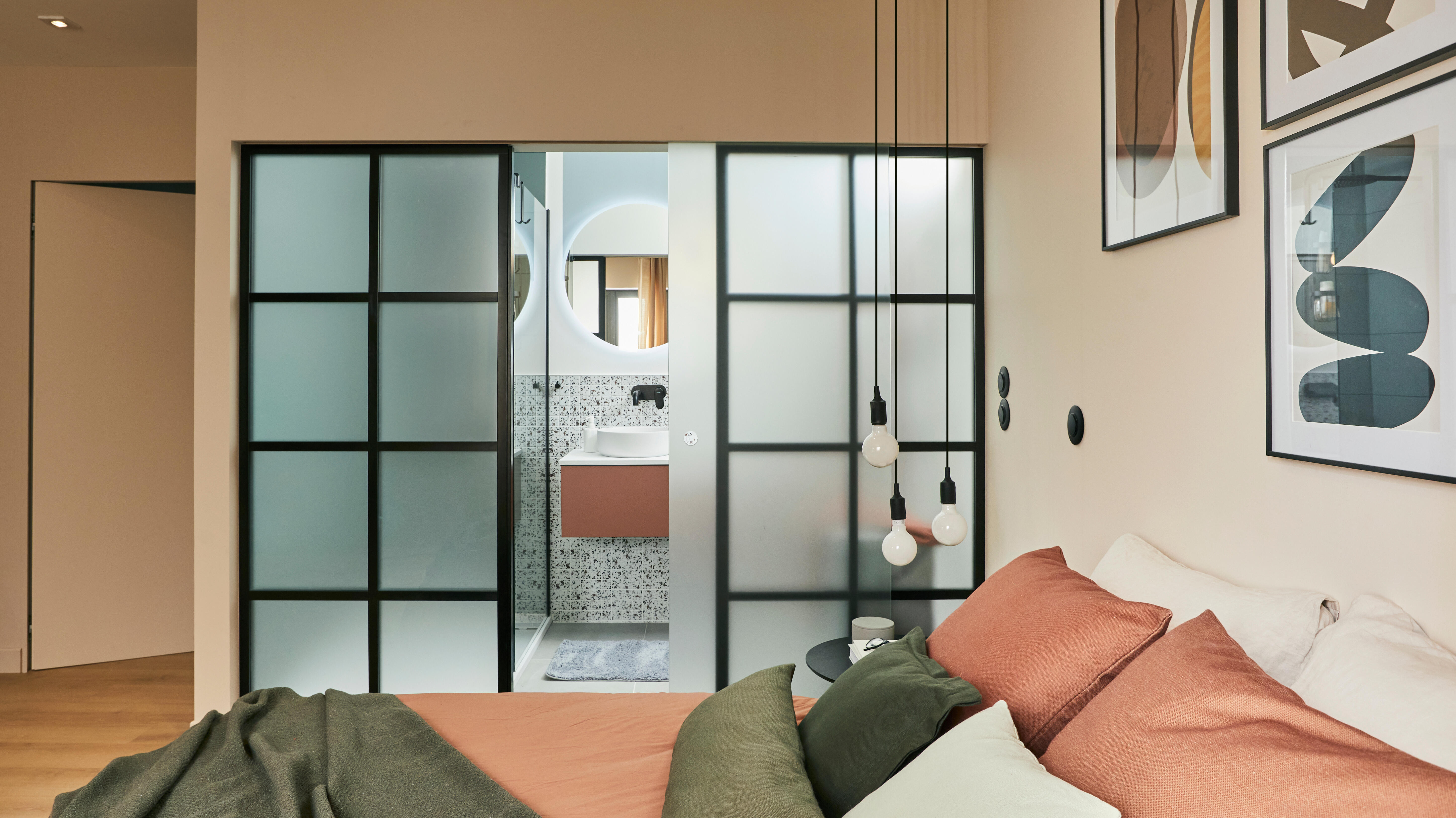 Puerta de interior corredera con cristal templado incluido Artens Orlando mate acabado Acido anchura 73cm - 8