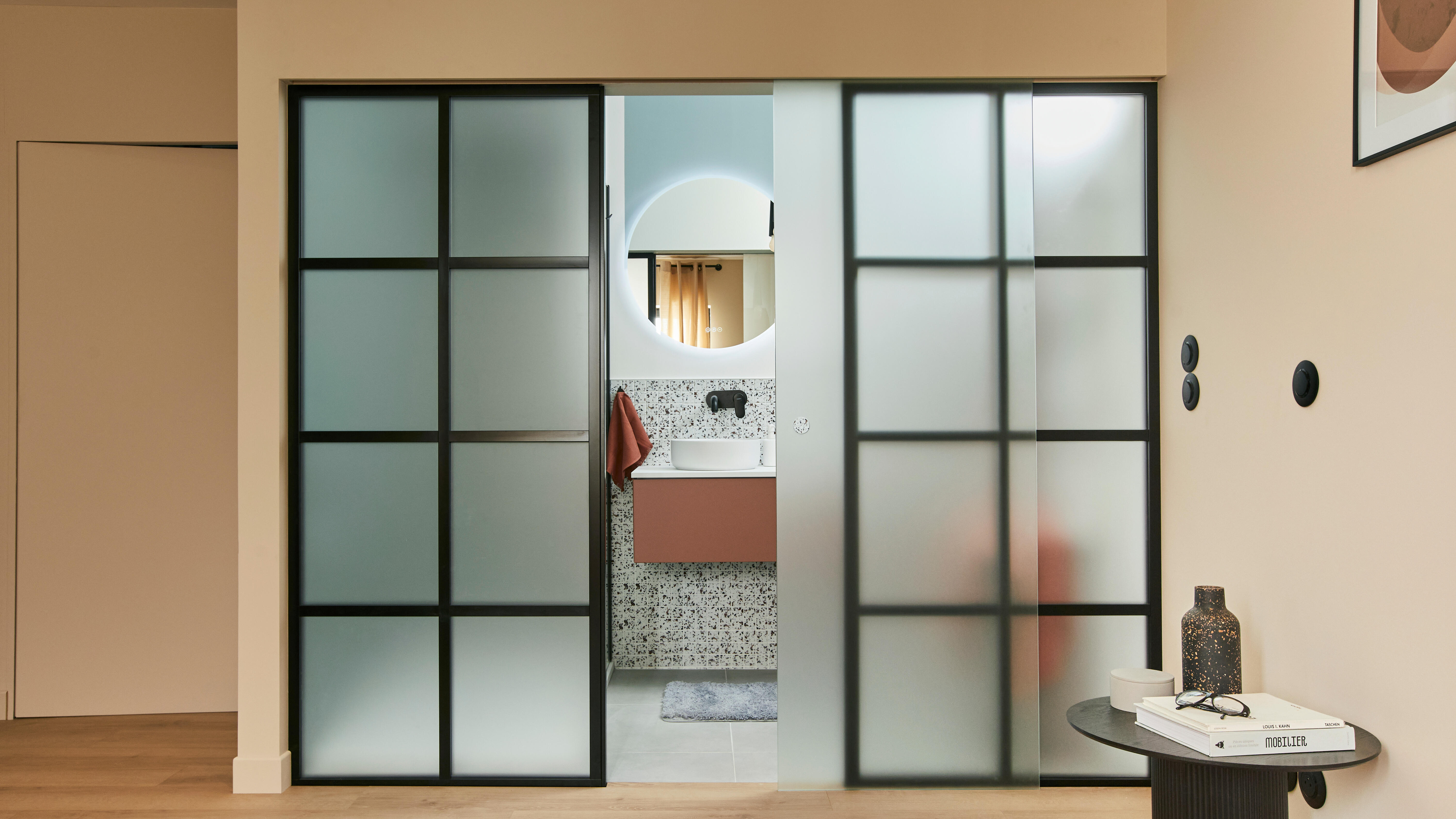 Puerta de interior corredera con cristal templado incluido Artens Orlando mate acabado Acido anchura 73cm - 9