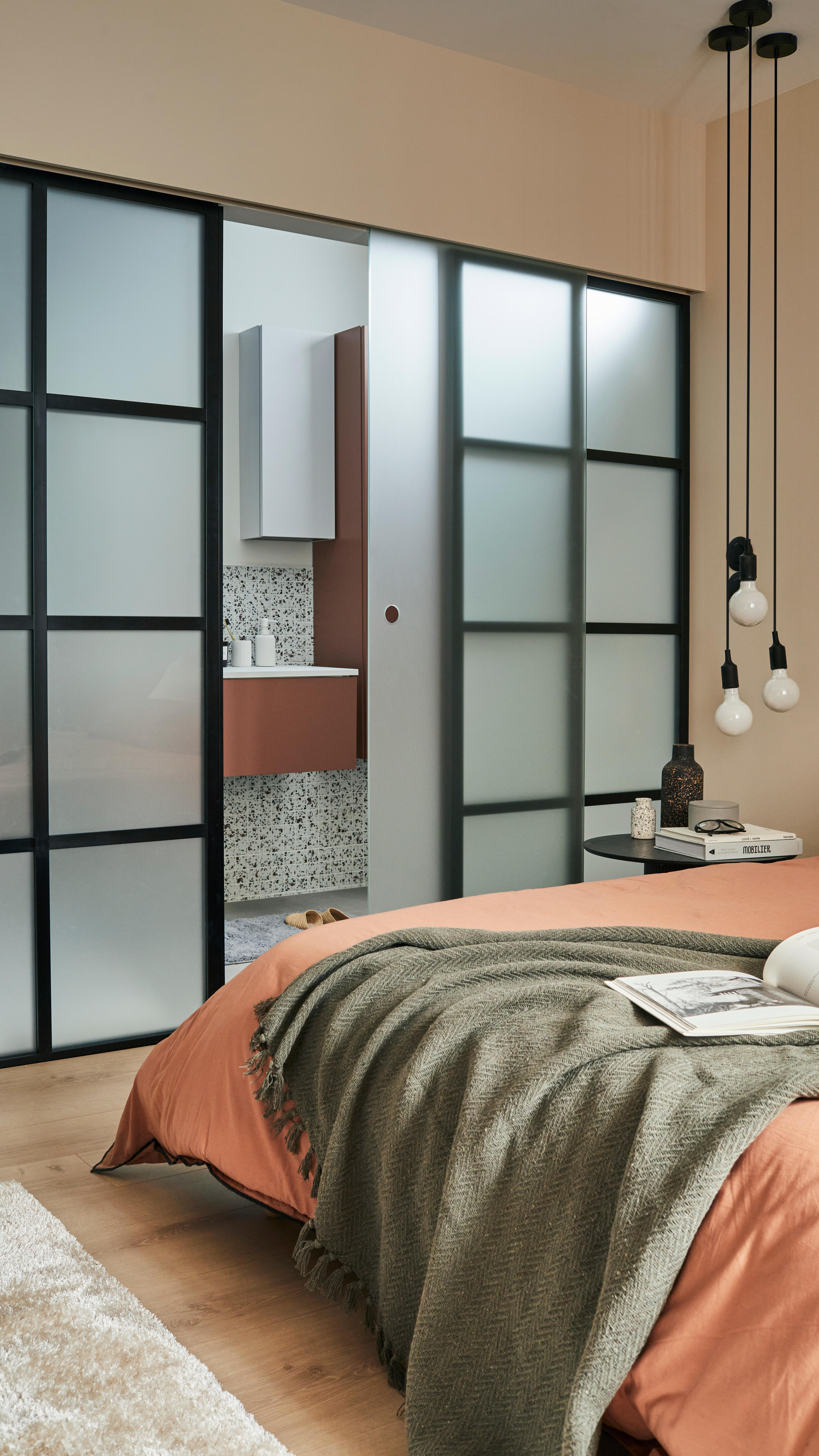 Puerta de interior corredera con cristal templado incluido Artens Orlando mate acabado Acido anchura 73cm - 11