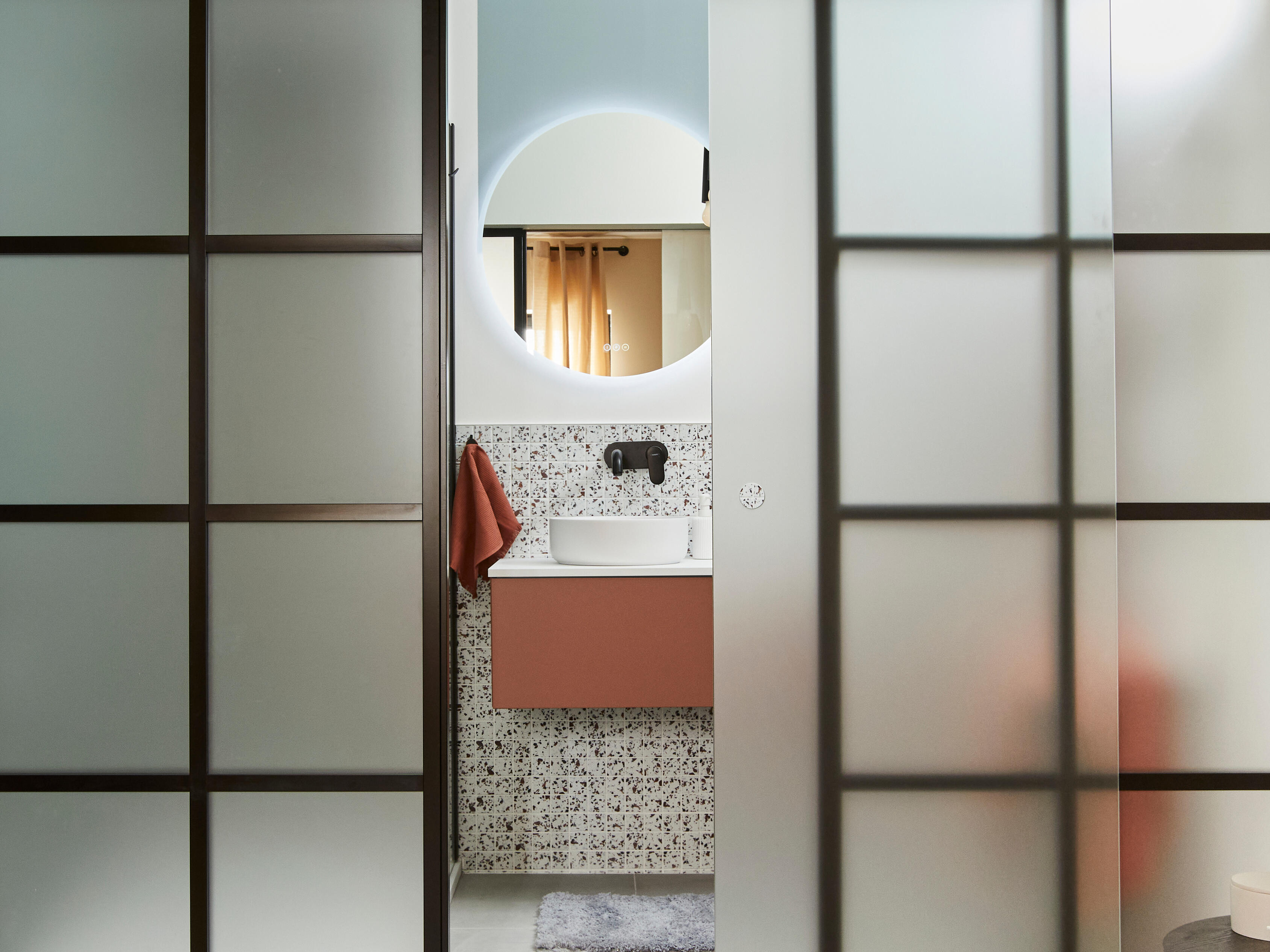 Puerta de interior corredera con cristal templado incluido Artens Orlando mate acabado Acido anchura 73cm - 13