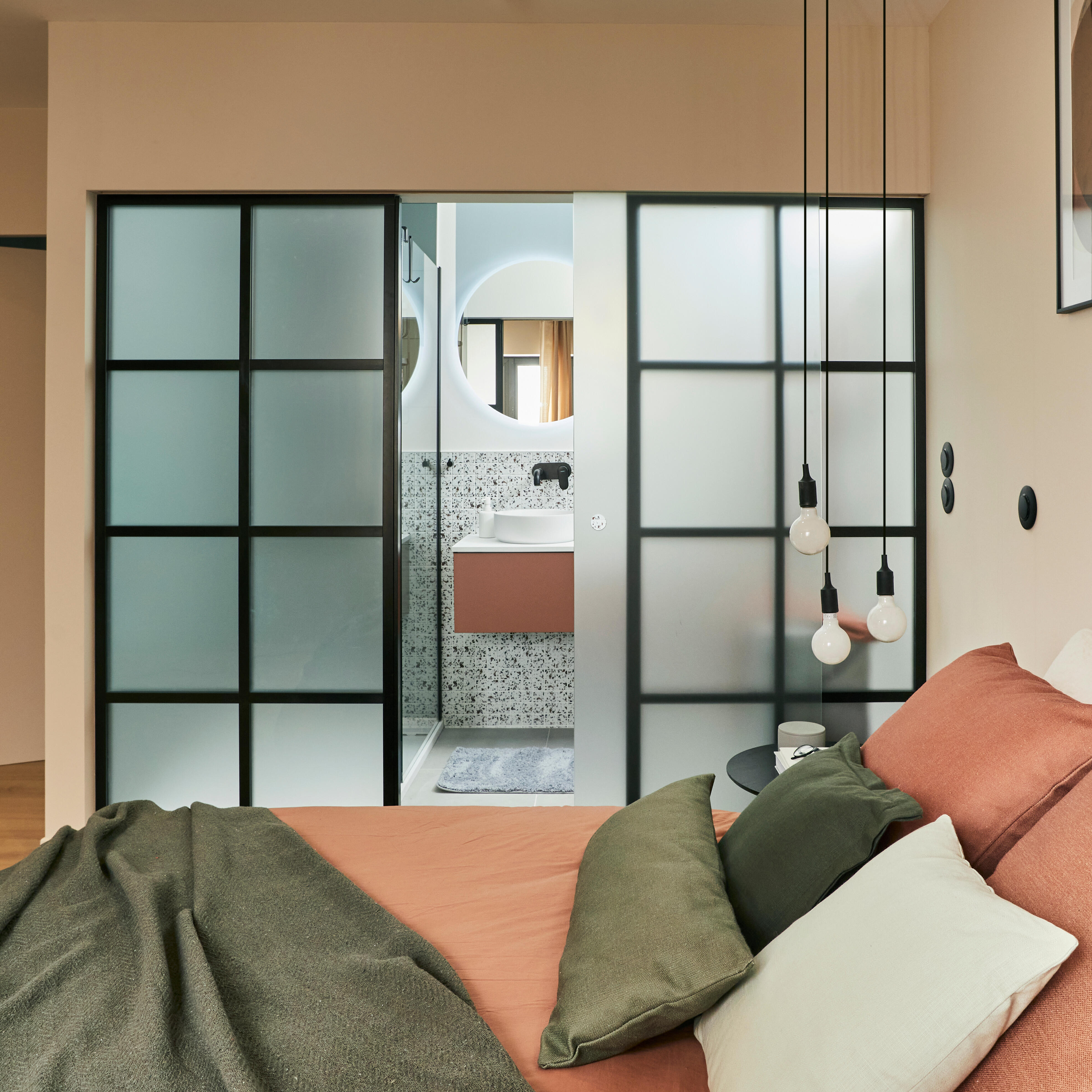 Puerta de interior corredera con cristal templado incluido Artens Orlando mate acabado Acido anchura 73cm - 14