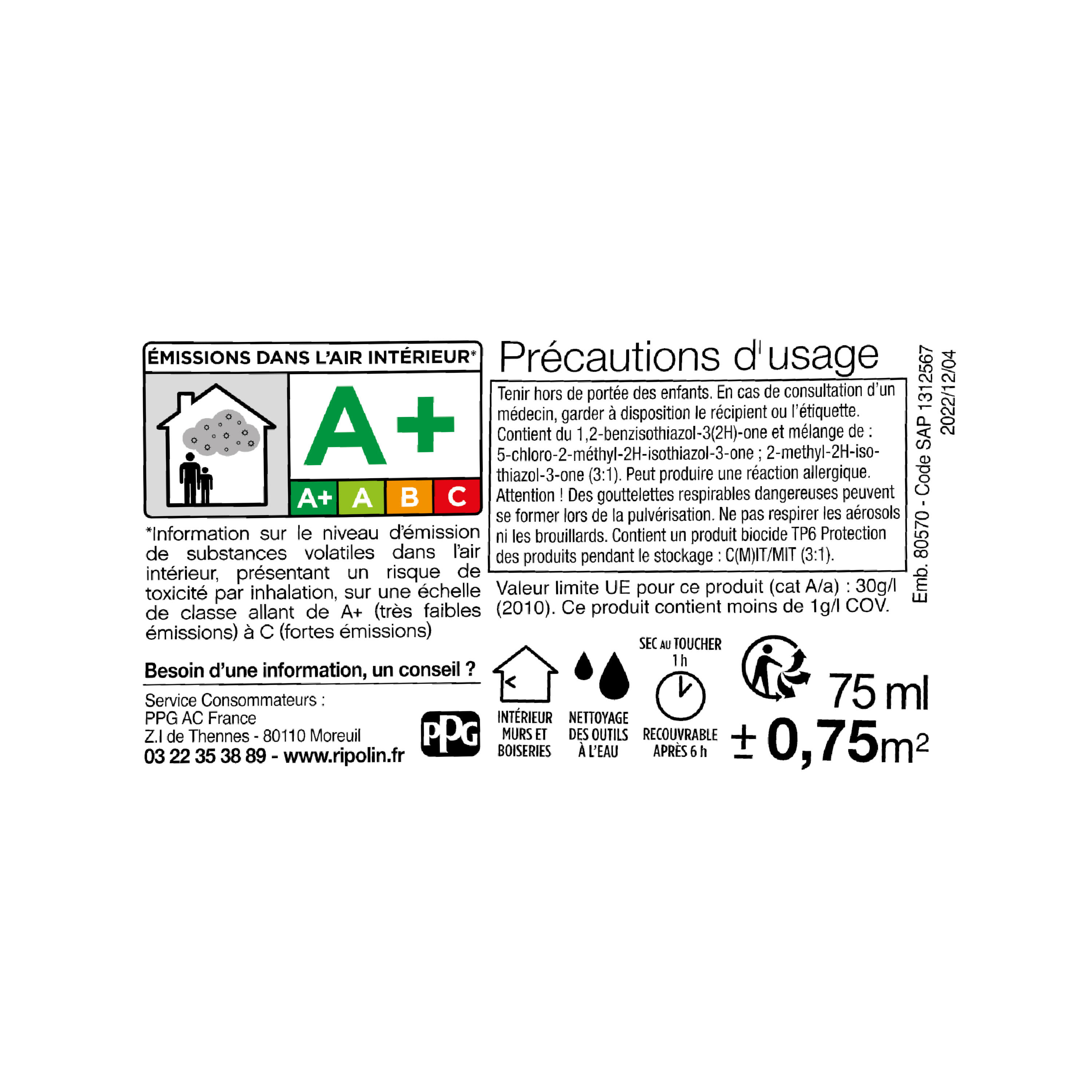 Testeur peinture mur, boiserie, radiateur gris lomé satin RIPOLIN , 75ml - 6