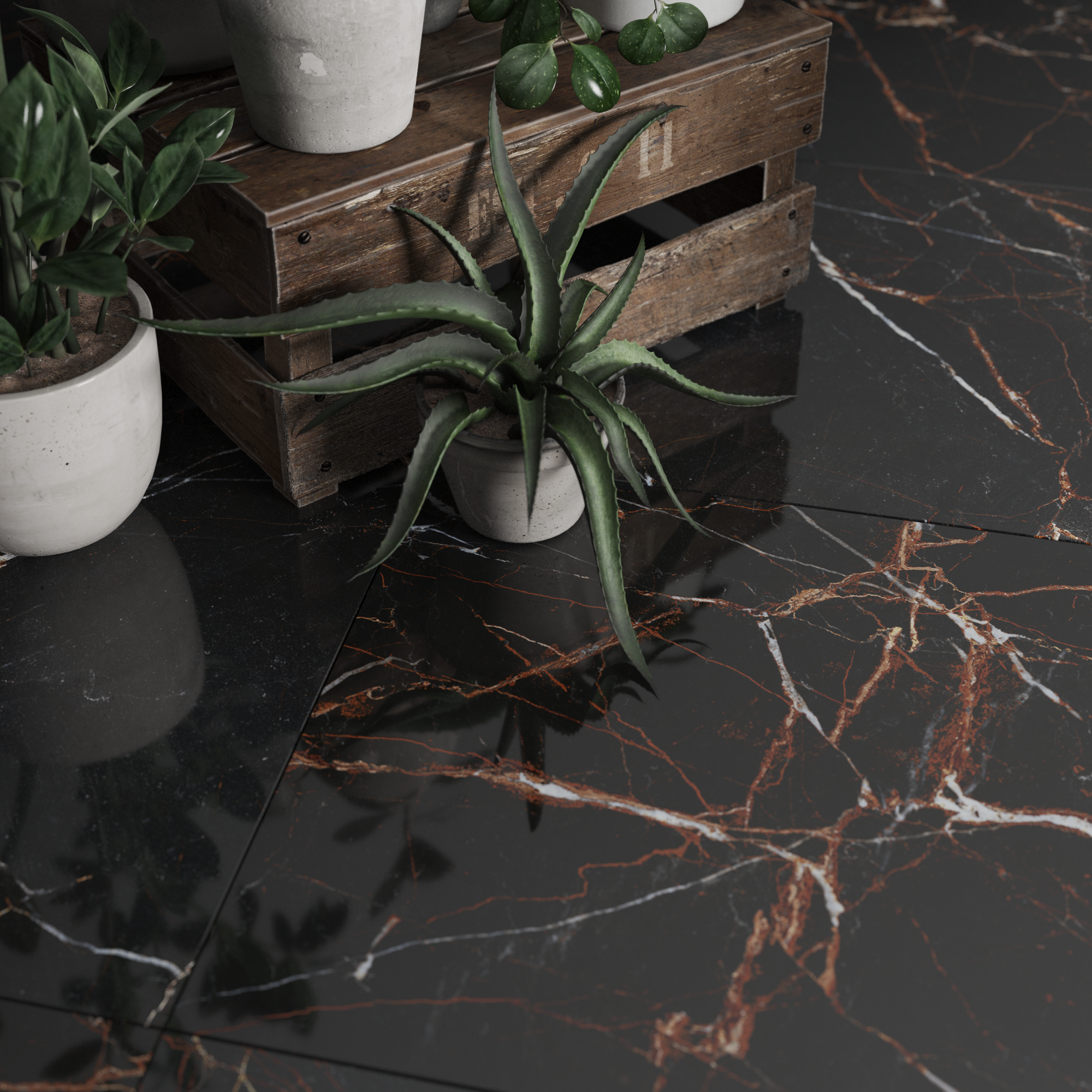 Piastrella da pavimento e rivestimento interno in gres porcellanato 60 x 60 cm rettificato smaltato grigio lucido Blush Black traffico leggero (pei 1/5) Sp. 9 mm 1.08 mq - 5