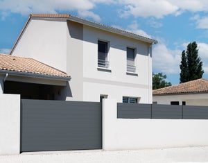 Portail coulissant alu CLOSIUM Gris, motorisable, l. 336 x H. 180 cm