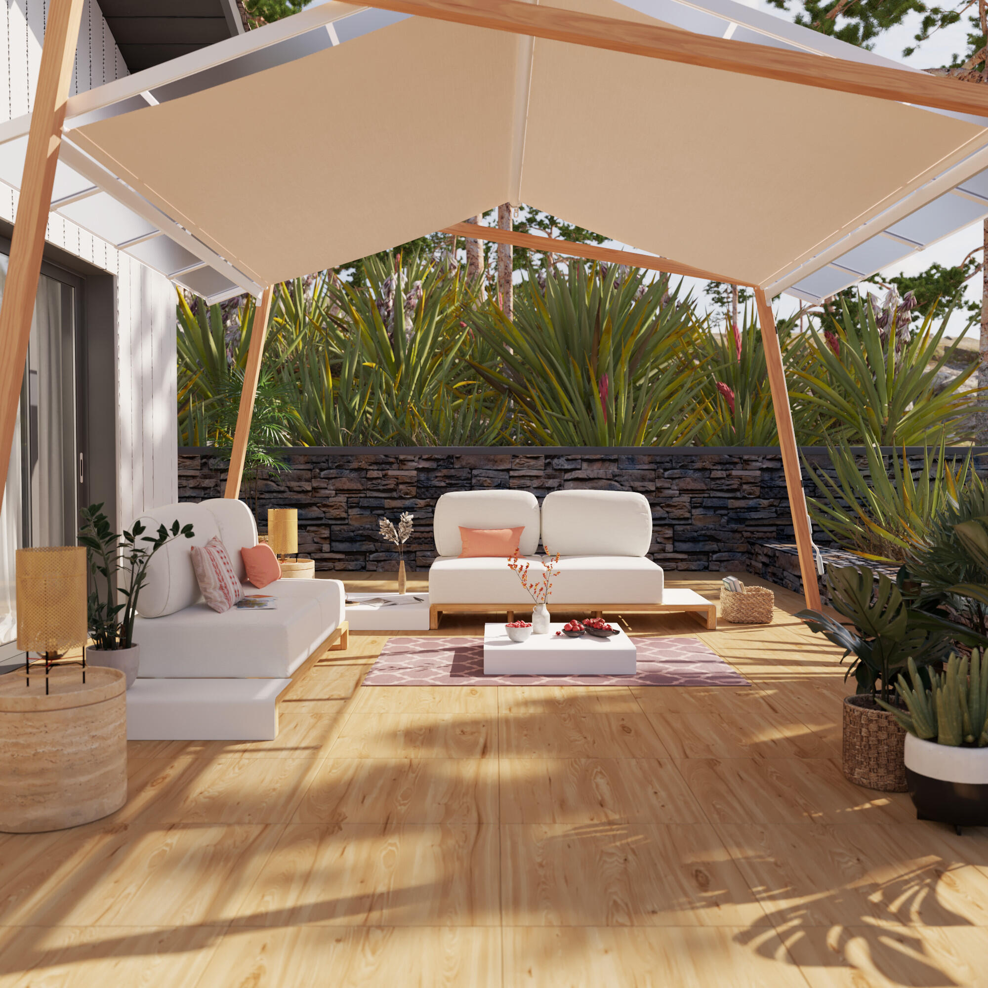 Sofá de jardín 2 plz de aluminio y teca naterial memphis der blanco