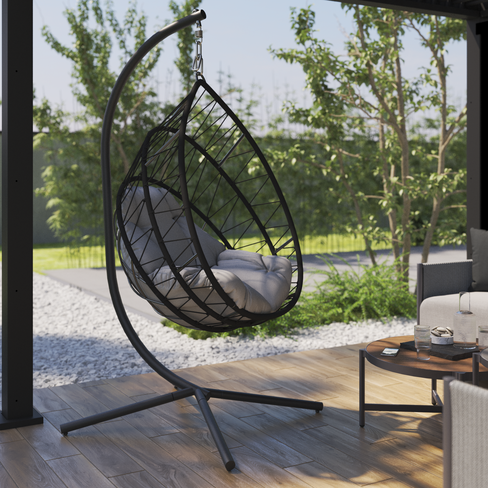 Fauteuil suspendu 1 place en acier gris NATERIAL Ovo - 2