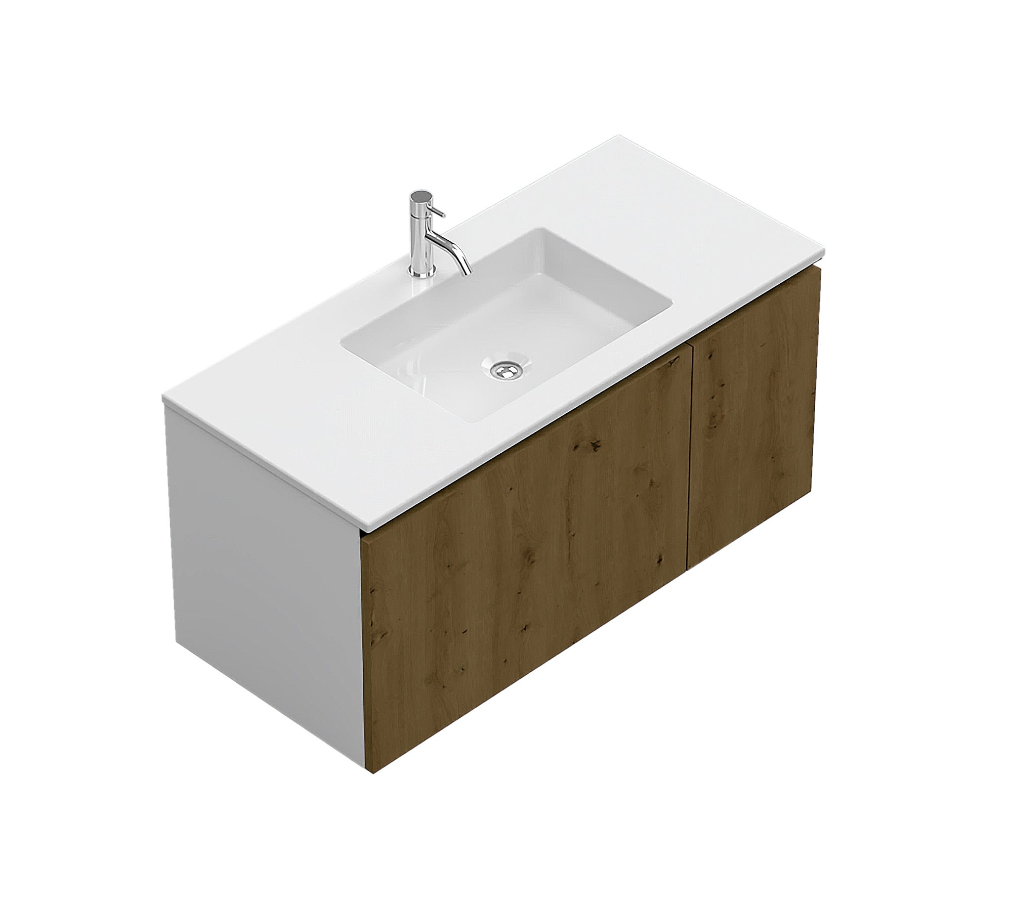 Móvel casa de banho suspenso 2 gavetas 1 porta branco carvalho 100X45X48cm Mlife - 2