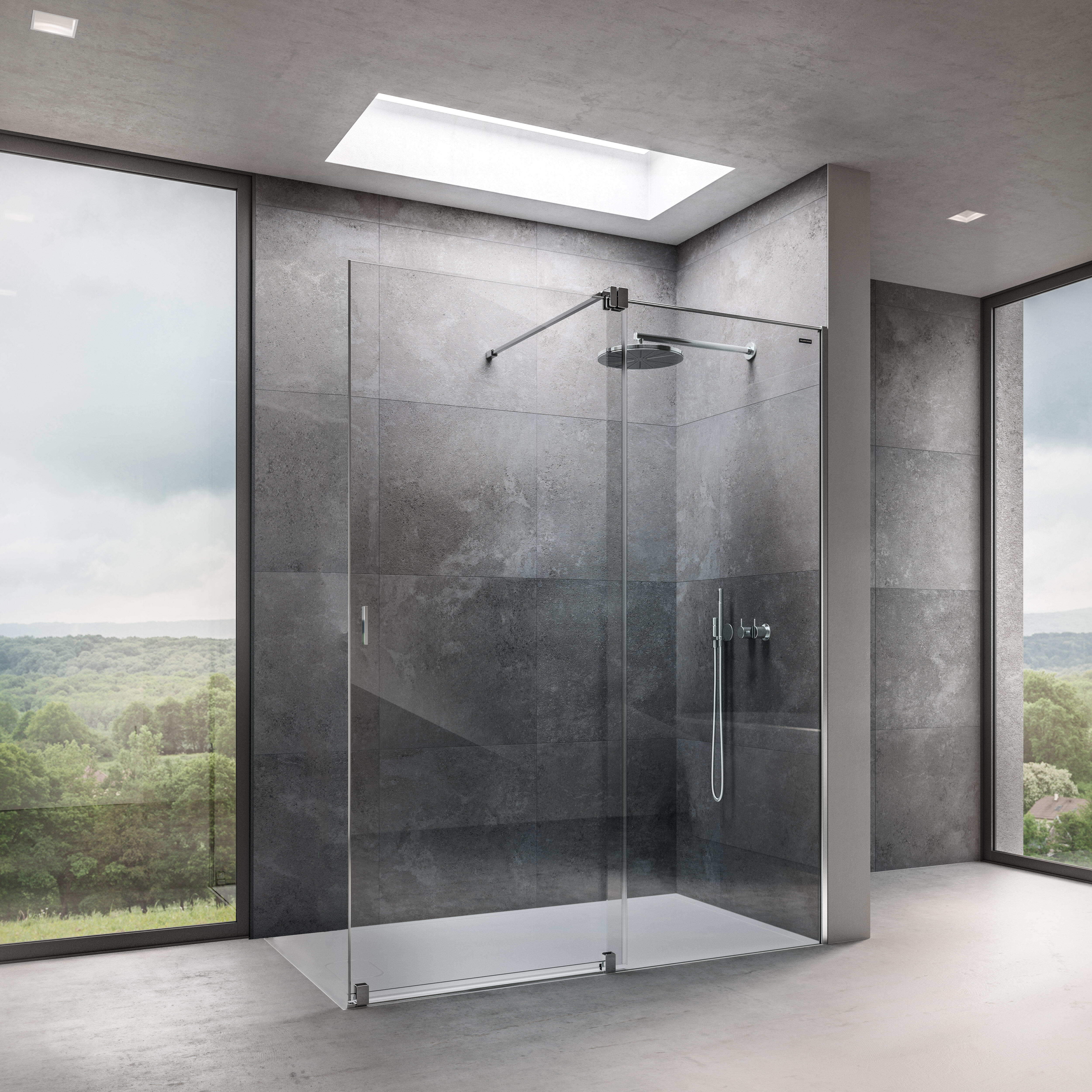 Mampara de ducha frontal 1 fijo + 1 puerta corredera transparente zero perfil aluminio plata (111-121)x200 cm sin cierre sin guía inferior marca duscholux