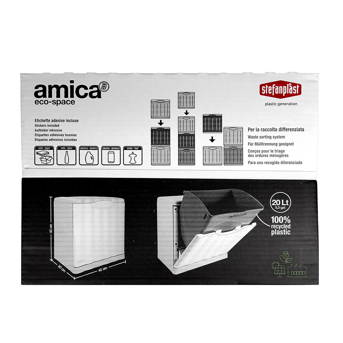 Pattumiera per raccolta differenziata AMICA STEFANPLAST manuale grigio cemento 20 L - 5