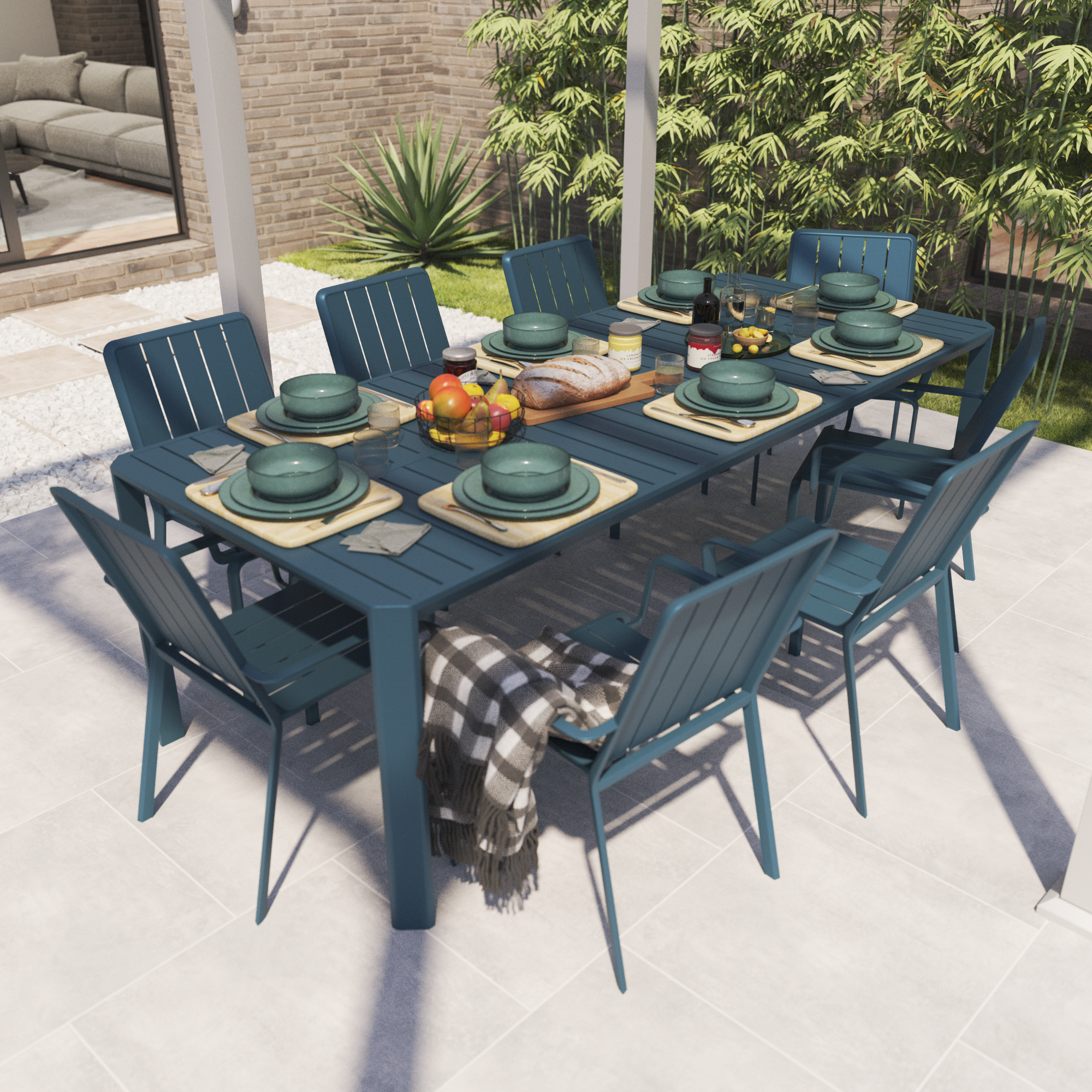 Sedia da giardino con braccioli Idaho NATERIAL, struttura e seduta in alluminio blu - 6