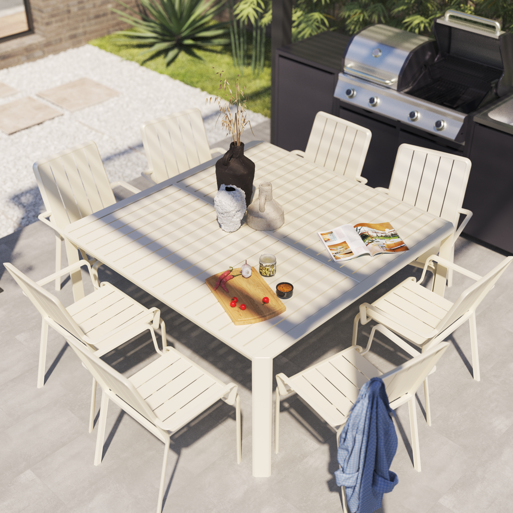 Sedia da giardino con braccioli Idaho NATERIAL, struttura in alluminio beige, seduta in alluminio verde - 4