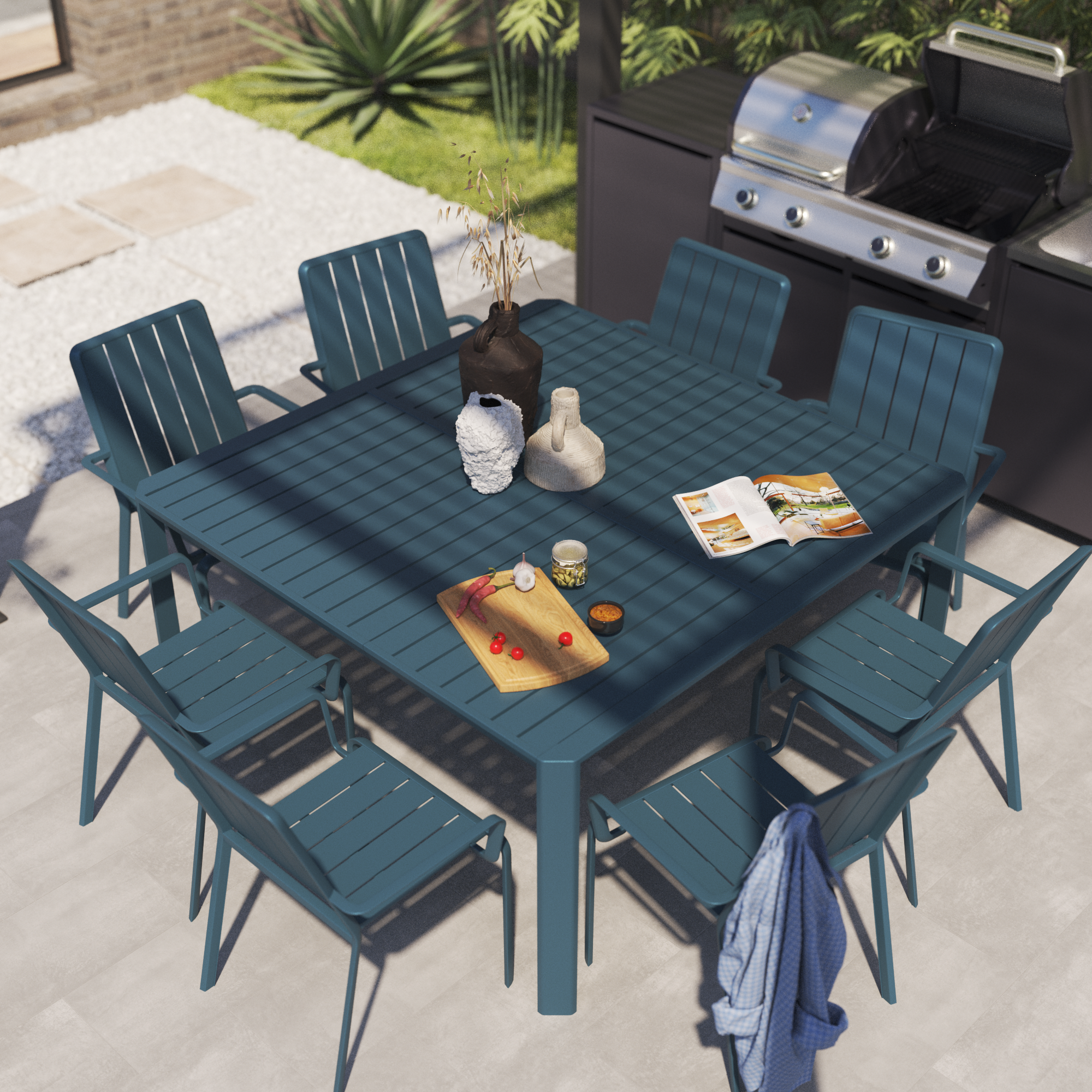 Table de jardin extensible en aluminium bleu Idaho NATERIAL 8 personnes - 3
