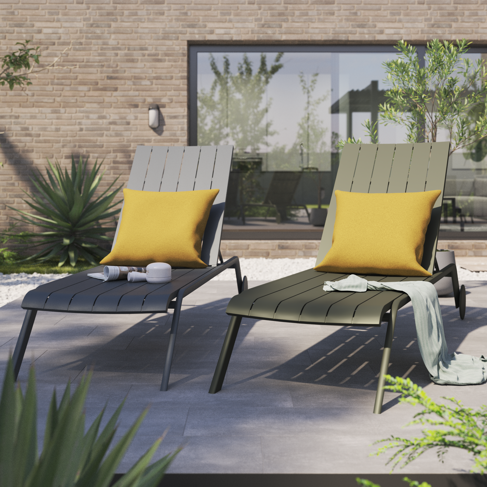 Tumbona de jardín naterial idaho de aluminio verde 69x33x205 cm