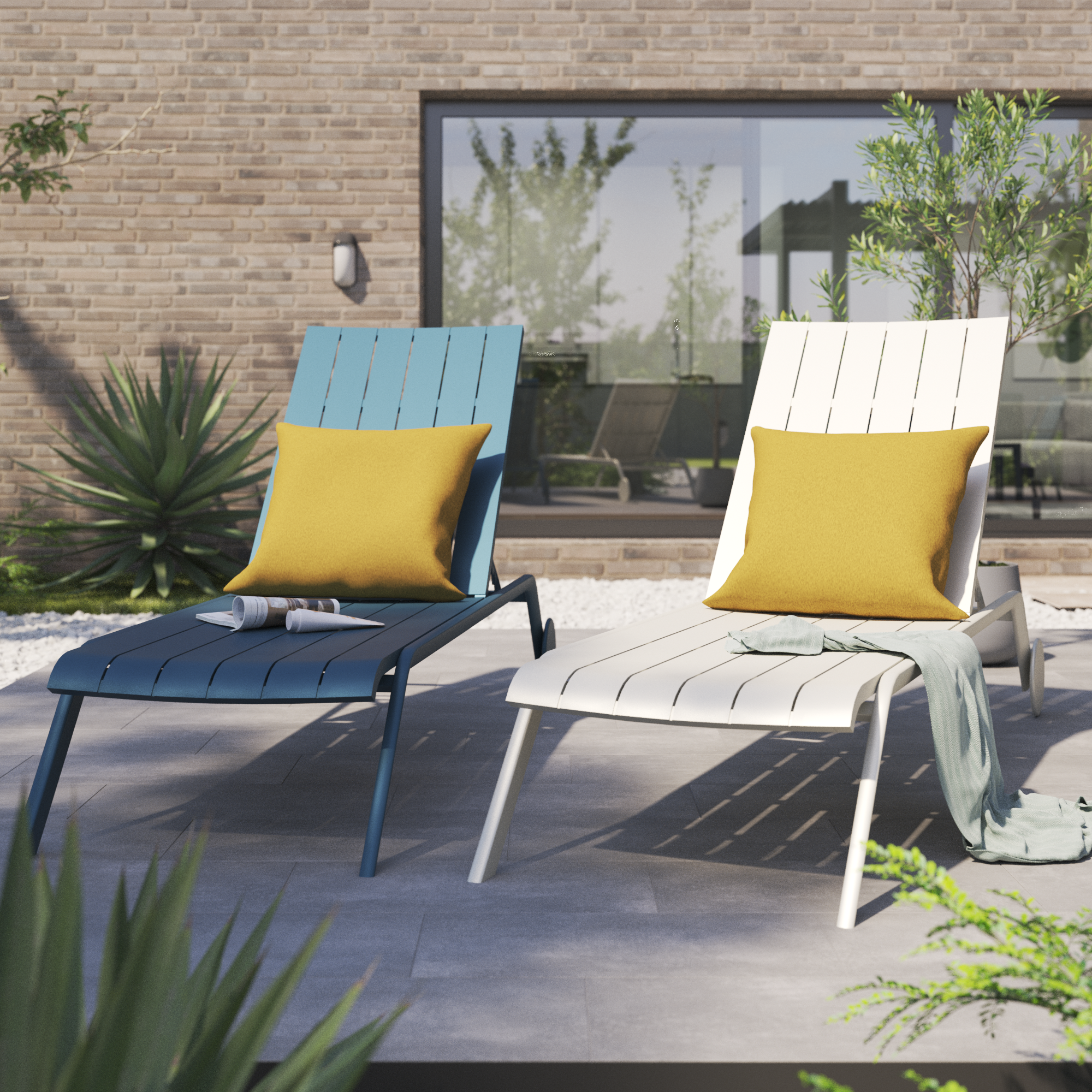 Tumbona de jardín naterial idaho de aluminio azul 69x33x205 cm