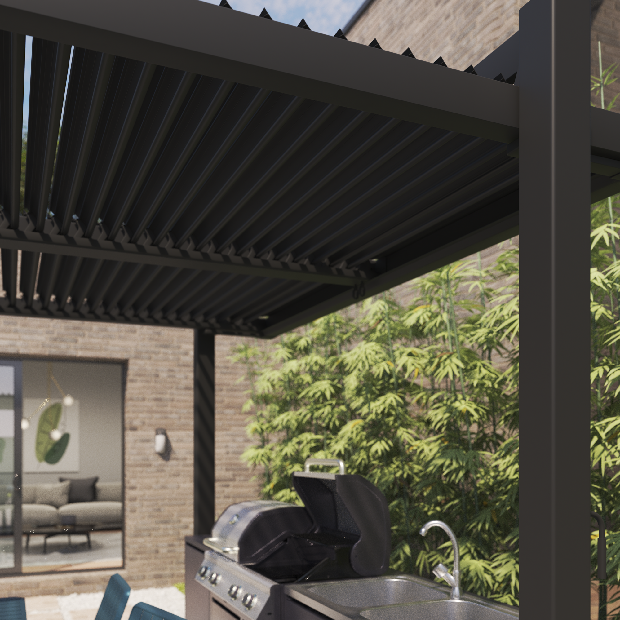 Pergola bioclimatique autoportante NATERIAL Odyssea alu gris anthracite, 11.52 m² - 6