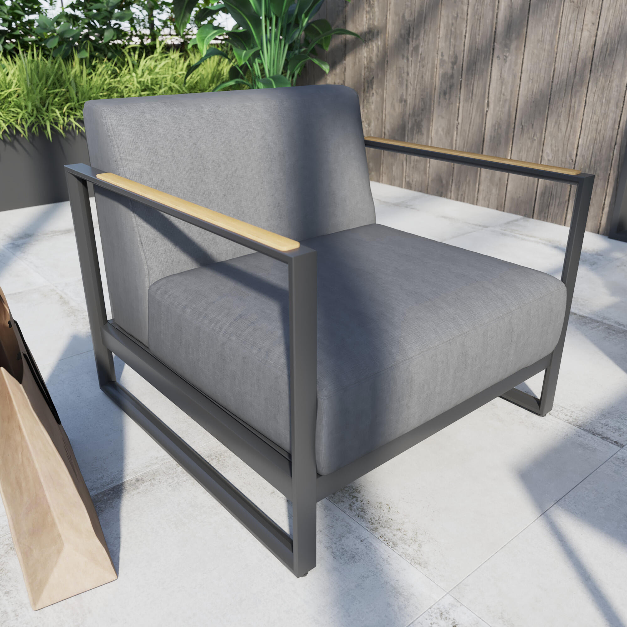 Set de porche NATERIAL Noxia de aluminio/madera negro para 5 personas - 3