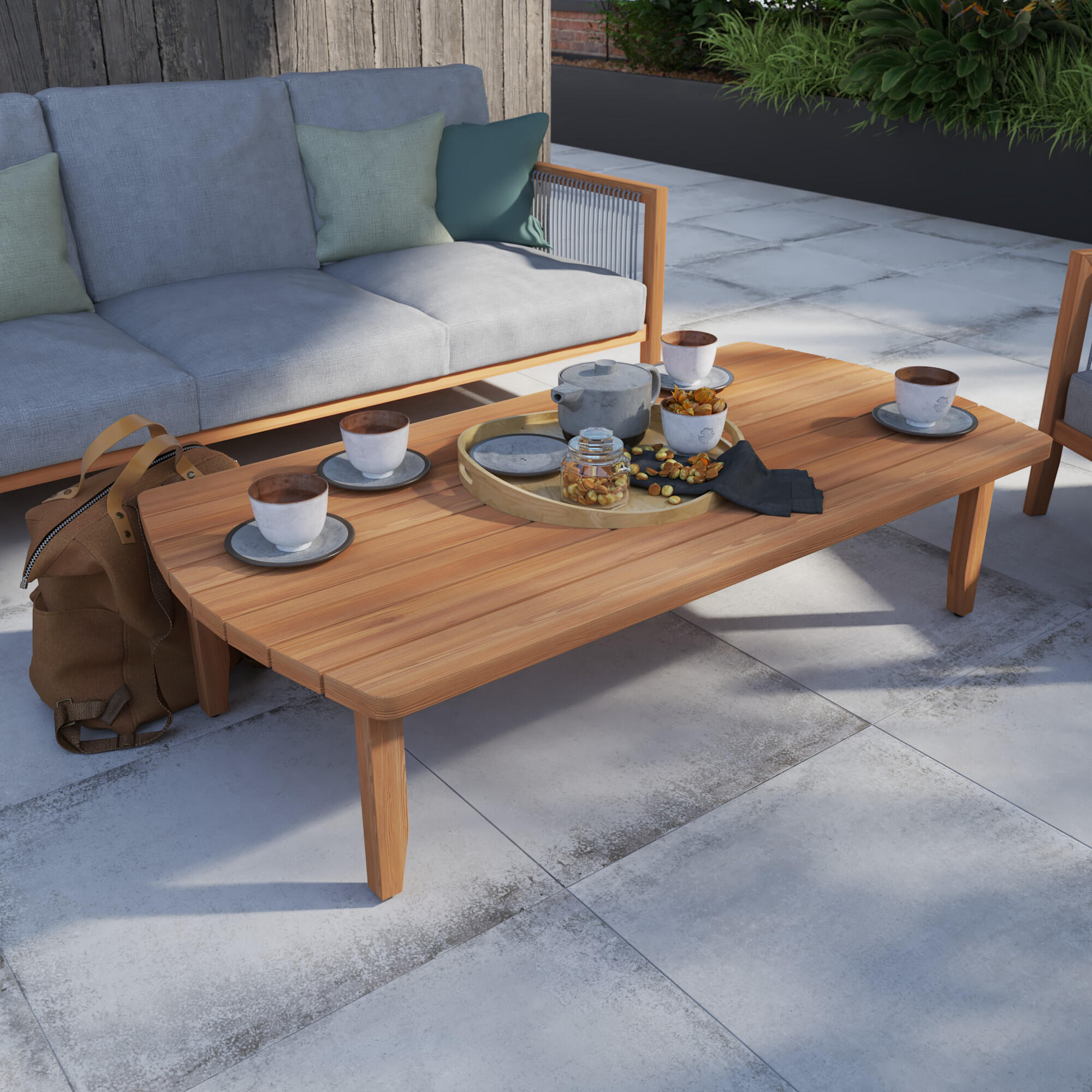 Mesa auxiliar de jardín naterial lita de teca de 140x70 cm