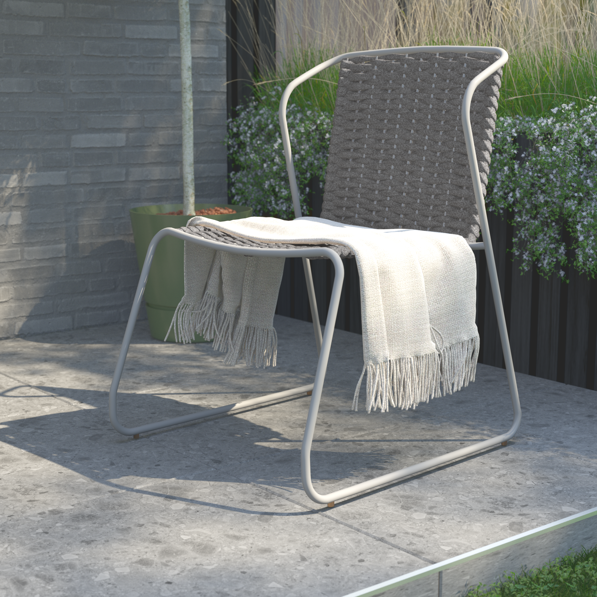 Silla de jardín naterial livia rope de aluminio blanco