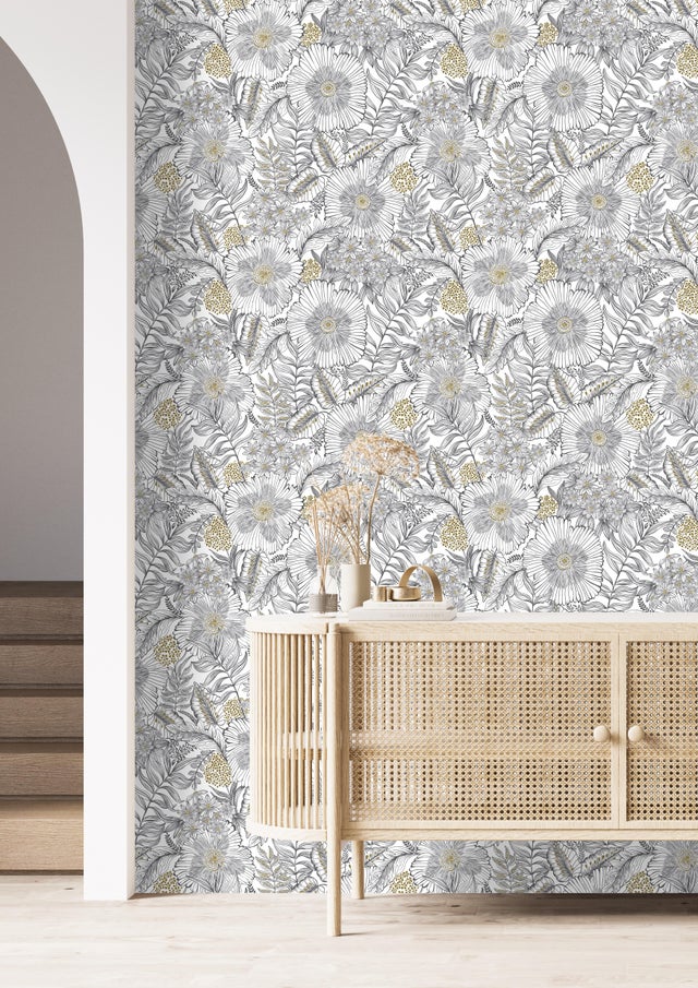 Papier peint intissé Fleurs anglaises blanc