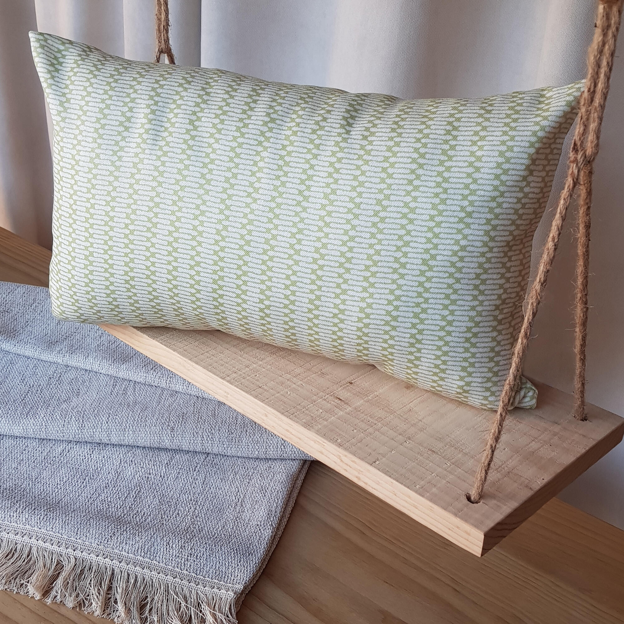 Funda de cojín rectangular Codi algodón poliéster rayas verde con cremallera 50x30cm - 3