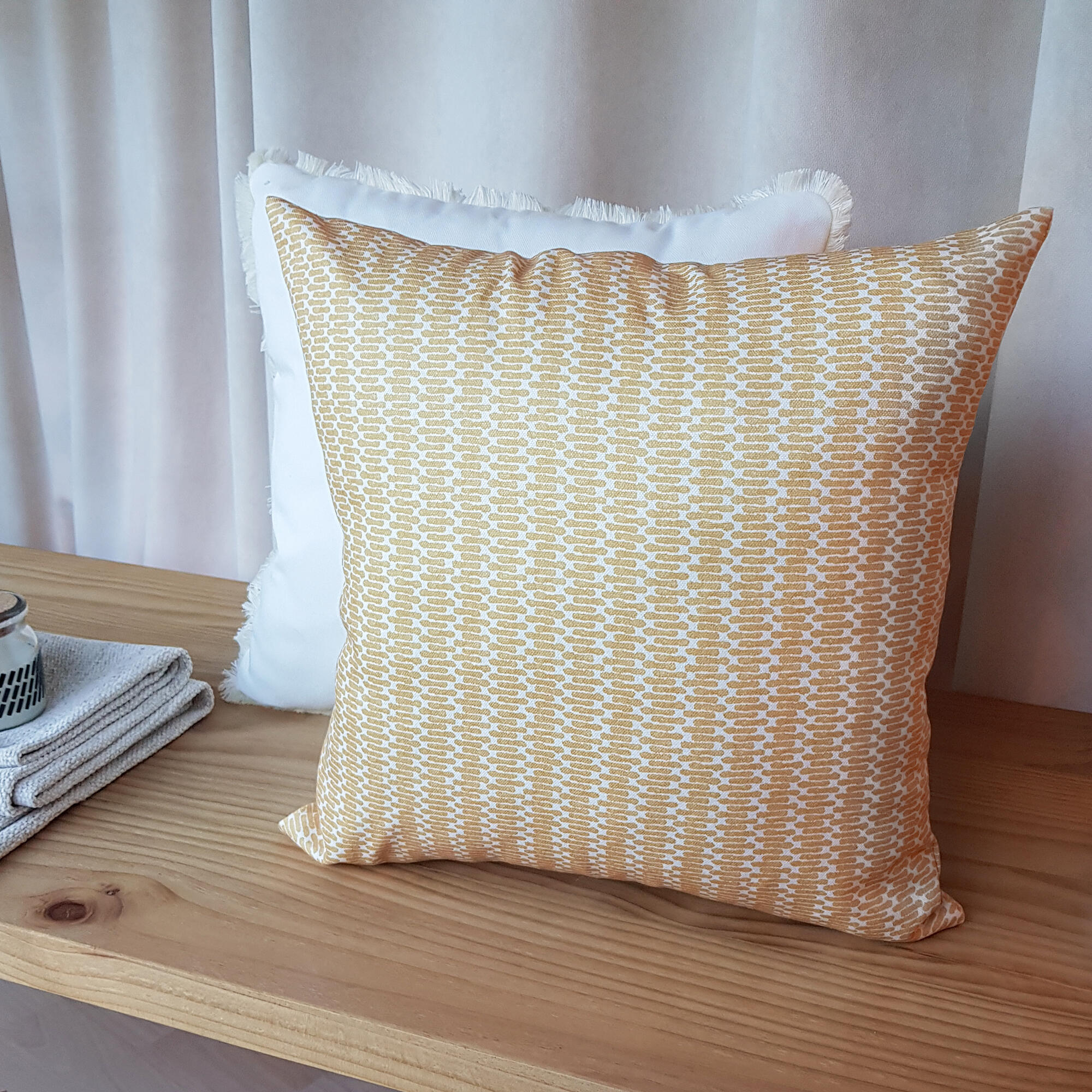 Funda de cojín cuadrada Codi algodón poliéster rayas amarillo con cremallera 45x45cm - 3