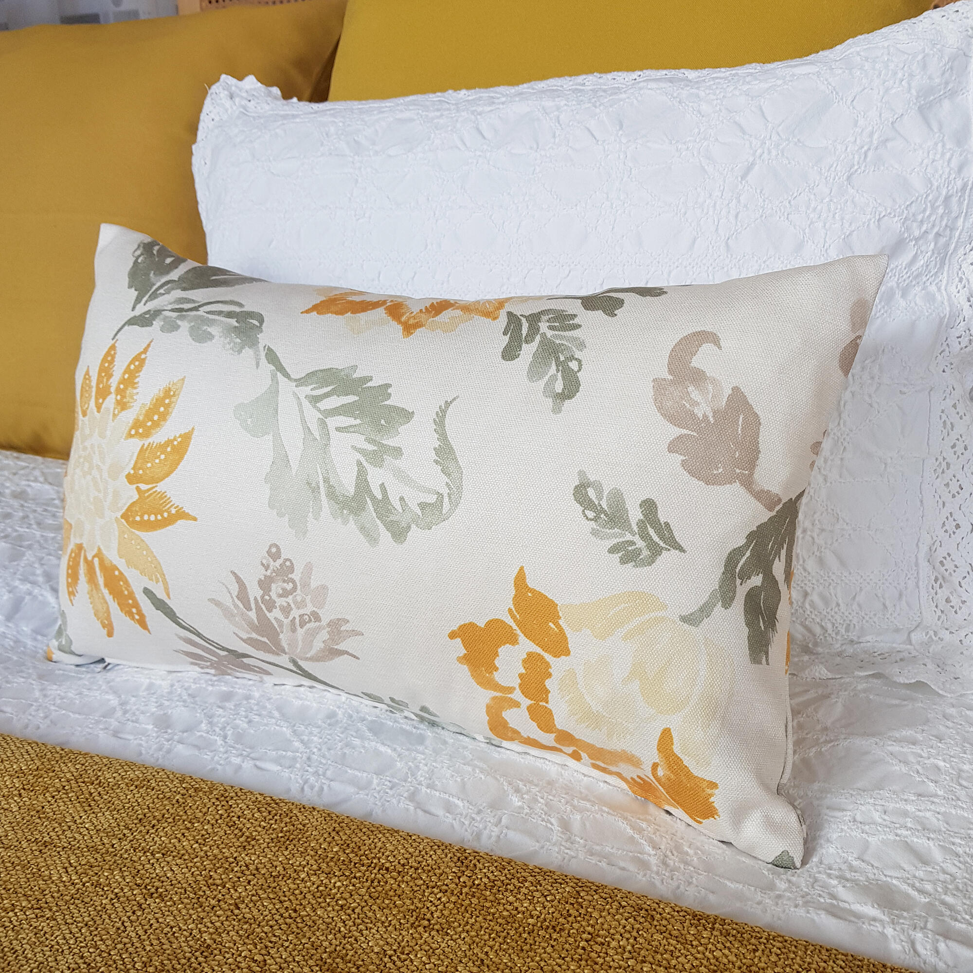 Funda de cojín rectangular Montana algodón poliéster flor amarillo con cremallera 50 x 30 cm - 3