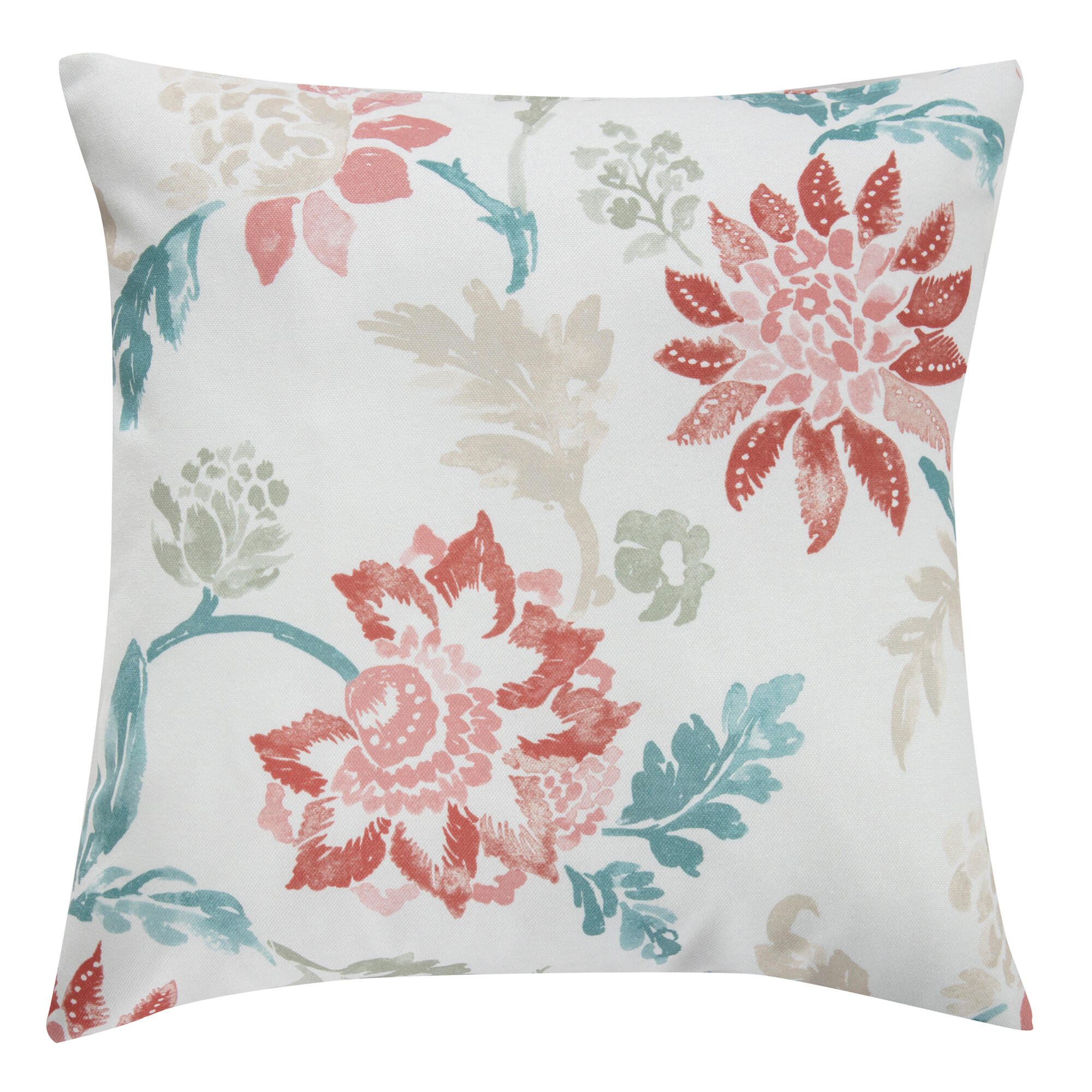 Funda de cojín cuadrada montana algodón poliéster flor rojo coral con cremallera 45x45cm