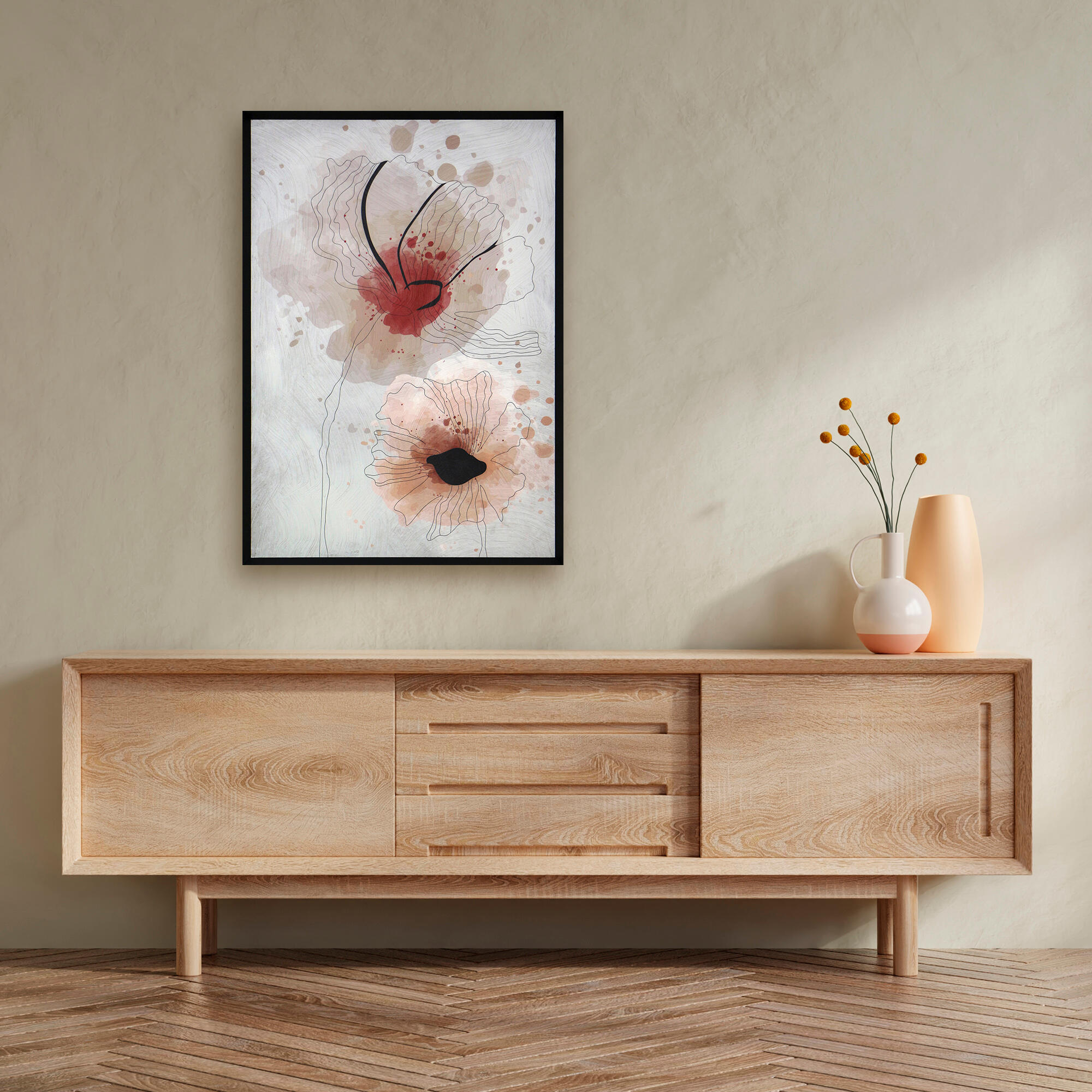 Cuadro impreso con marco flor beige recuart 508 50 cm x 70 cm