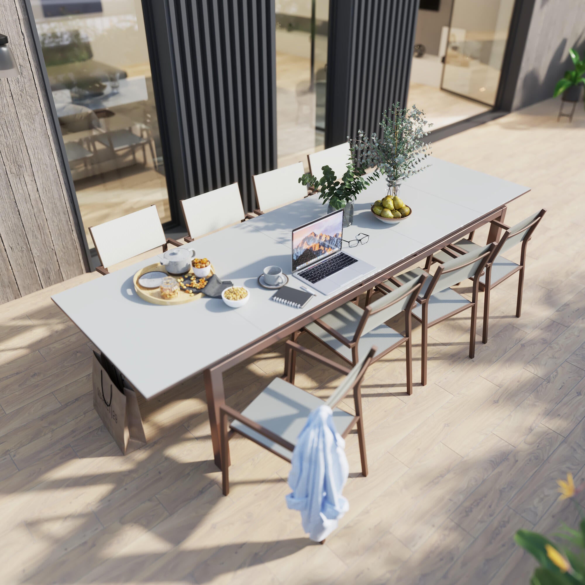 Tavolo da giardino allungabile Odyssea NATERIAL in alluminio marrone con piano in vetro texturizzato  per 12 persone 256/320x100cm - 6