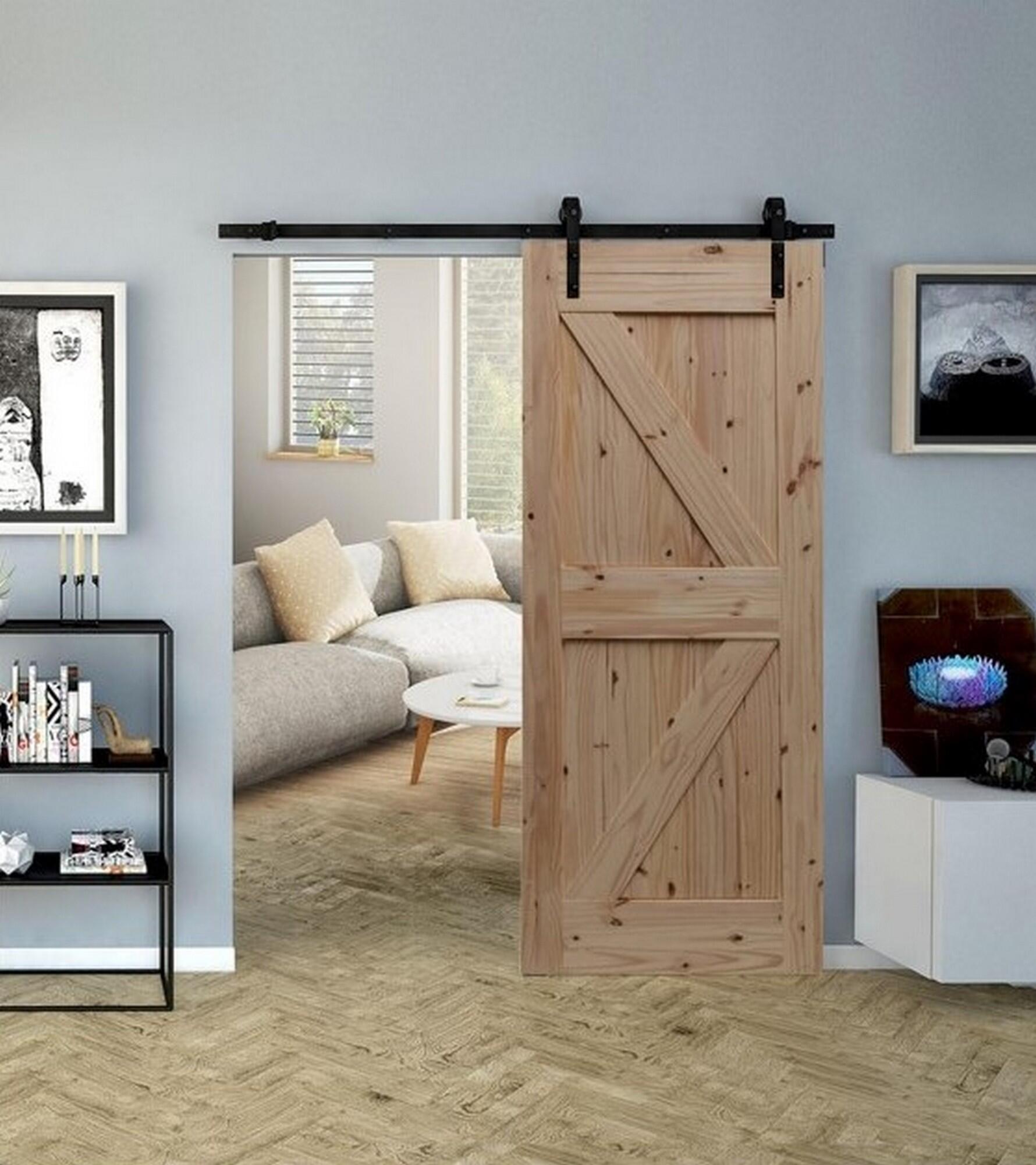 Puerta de interior corredera de granero ciega maciza madera pino natural anchura 82,5cm - 2