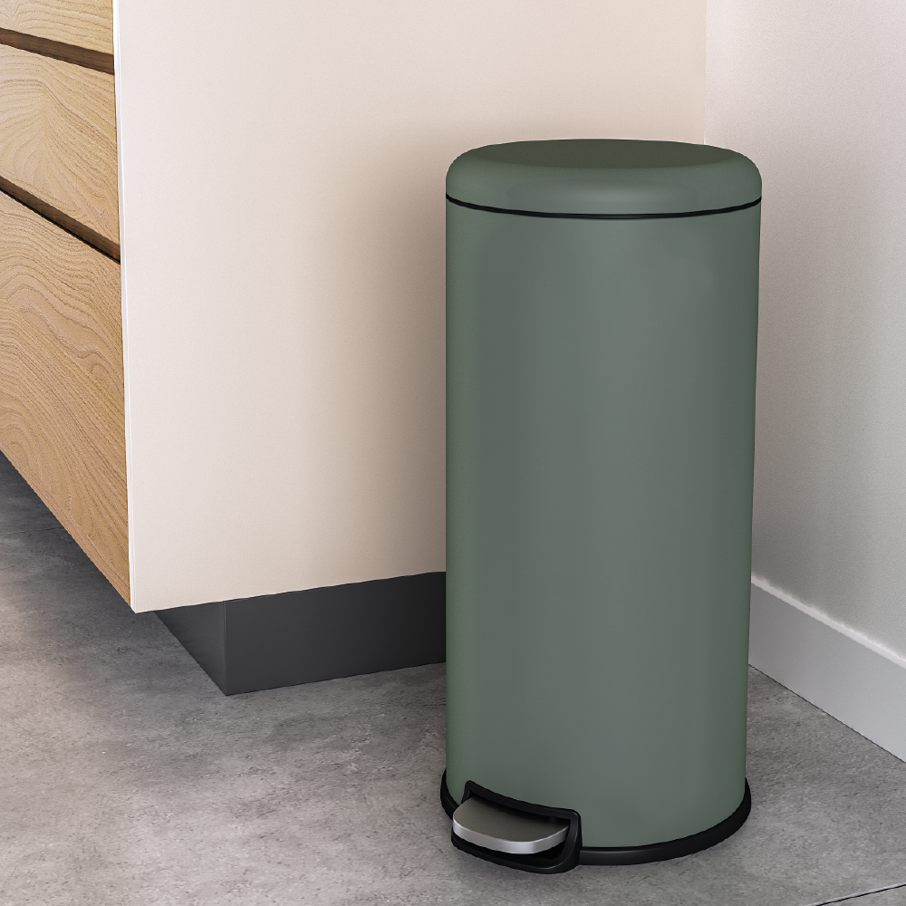 Poubelle de cuisine 28L à pédale DELINIA Casual acier vert - 5