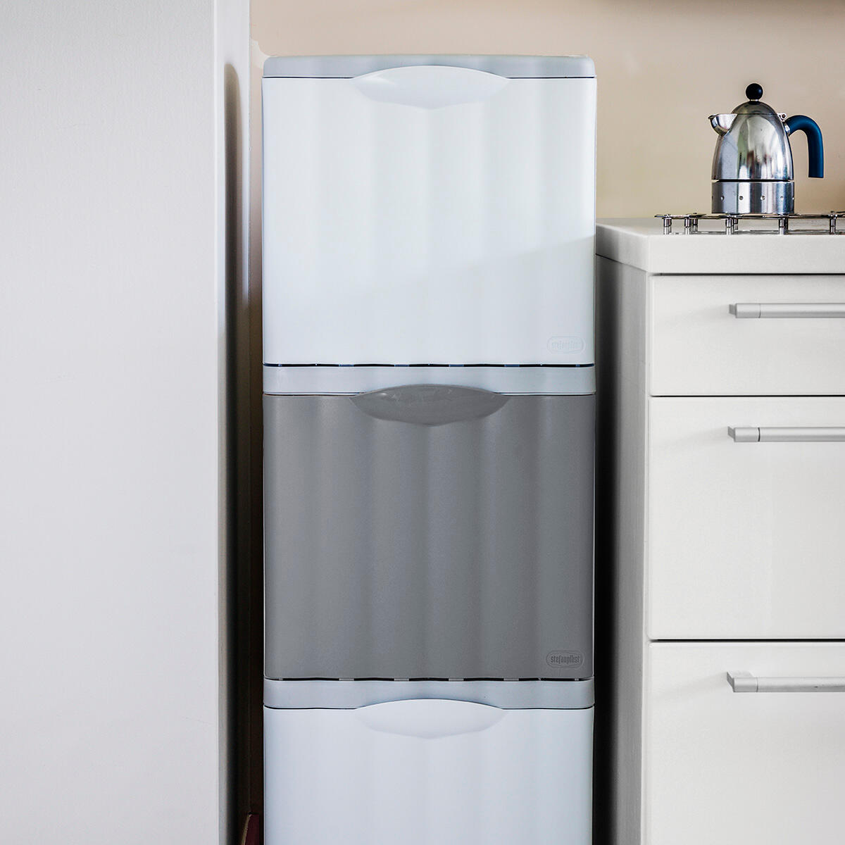 Pattumiera per raccolta differenziata AMICA STEFANPLAST manuale grigio cemento 20 L - 4