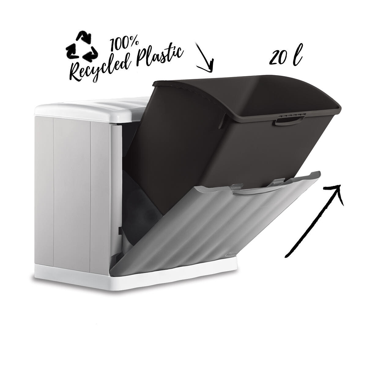 Pattumiera per raccolta differenziata AMICA STEFANPLAST manuale grigio cemento 20 L - 9