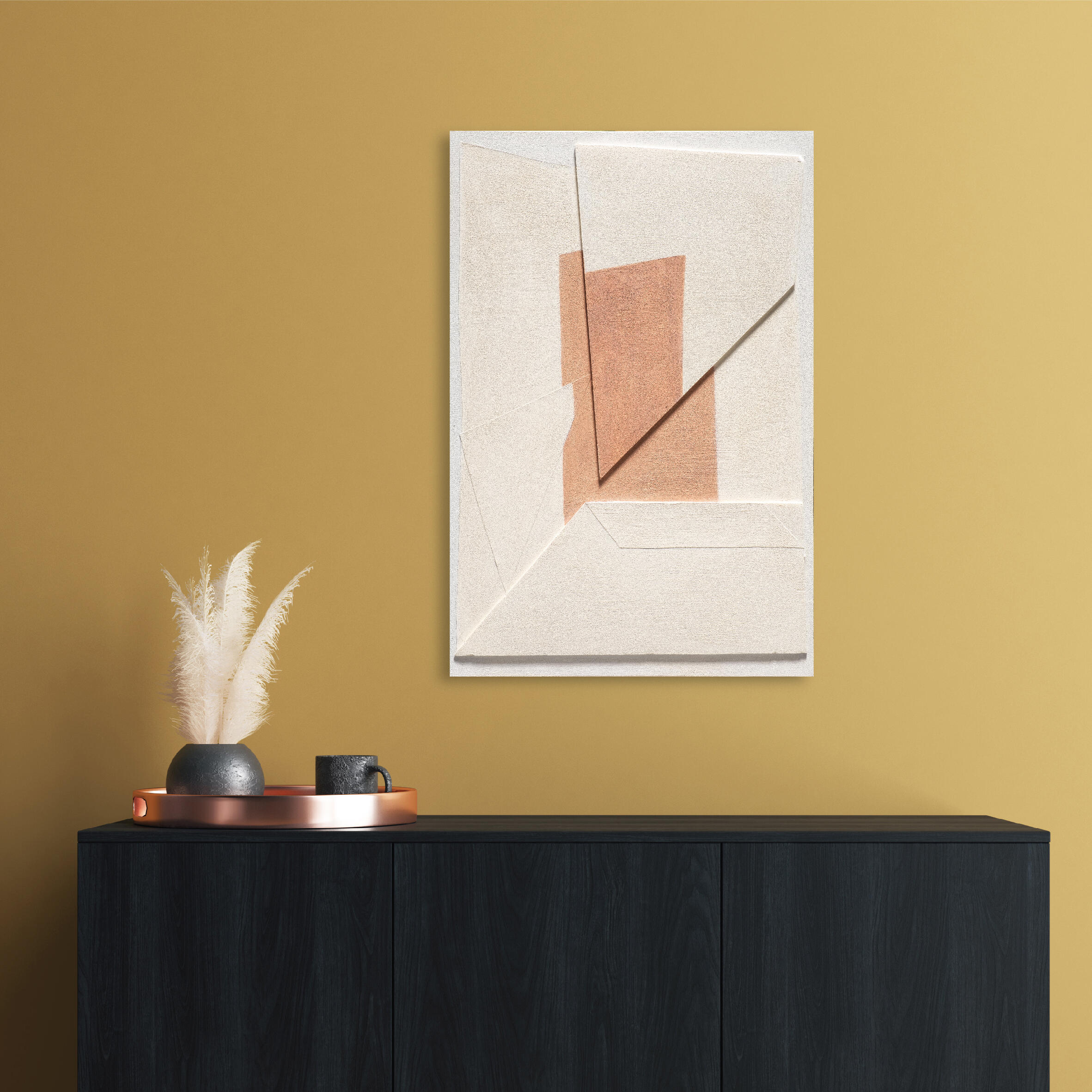 Pintura sin marco abstracto rectangular de 90 x 60 cm. loneta rosa