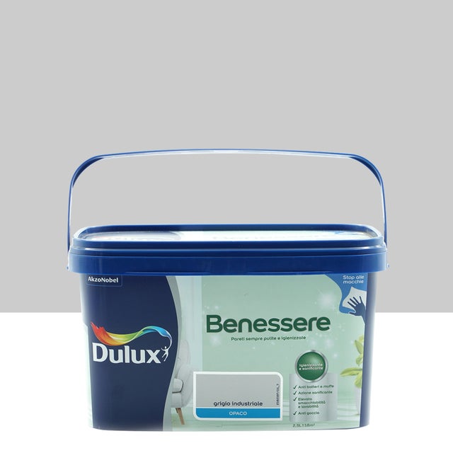 Pittura per interni super lavabile, DULUX grigio industriale opaco, 2.5 L