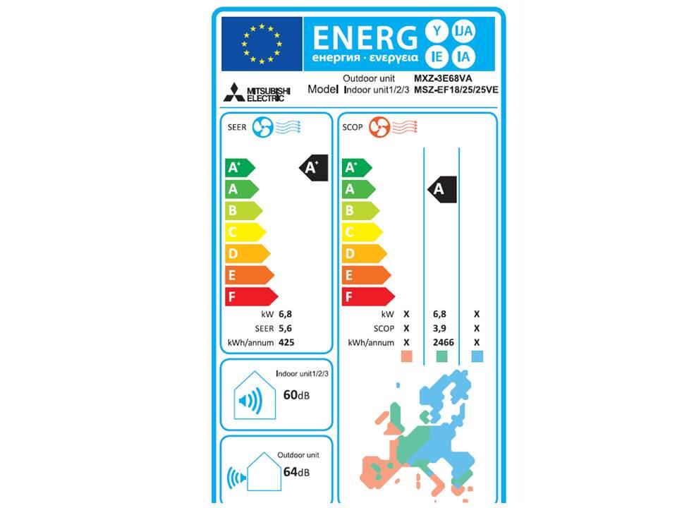 Unité extérieure pour pompe à chaleur tri-split R410 MXZ- 3E68  - MITSUBISHI - 2
