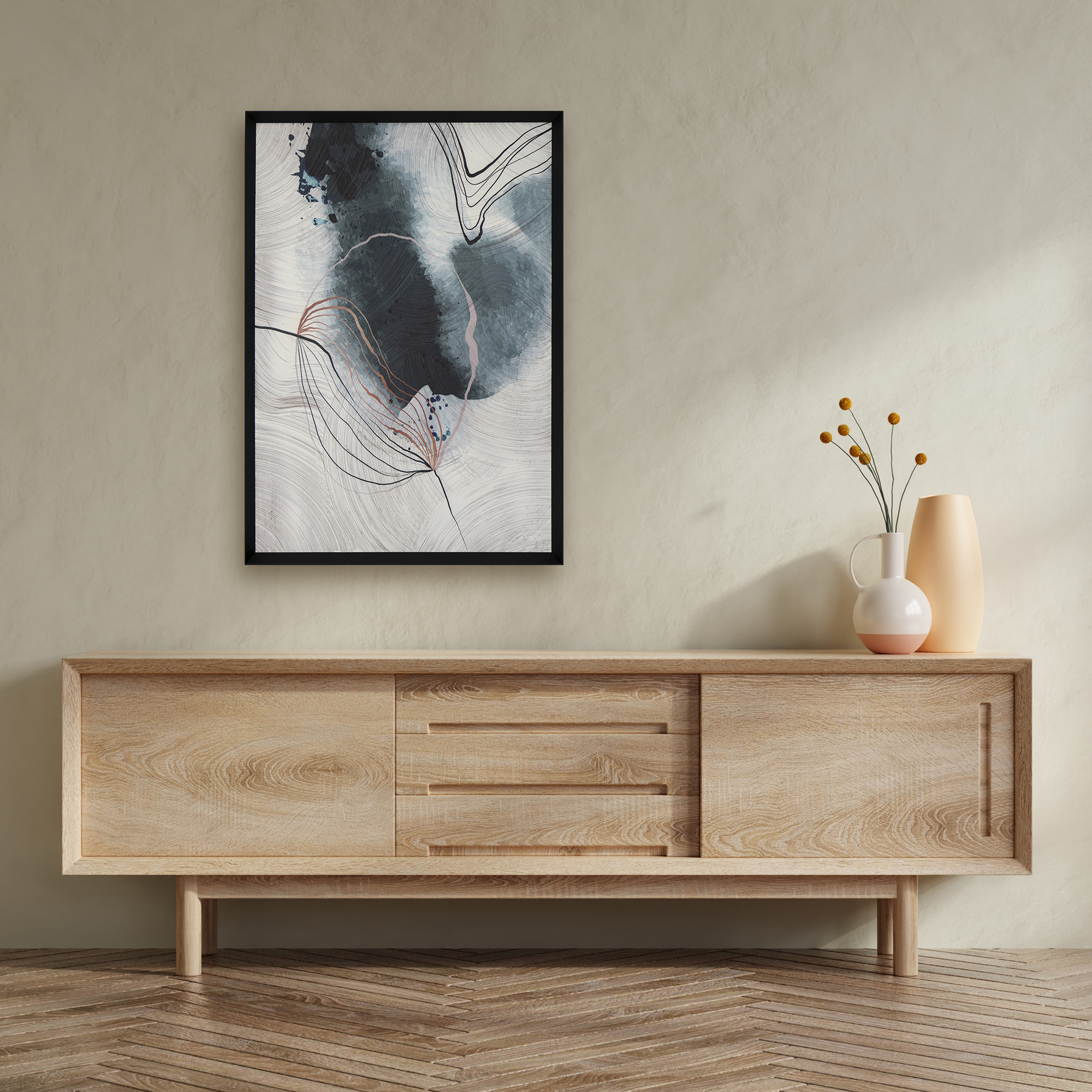 Cuadro impreso con marco abstracto gris recuart 521 70 cm x 100 cm