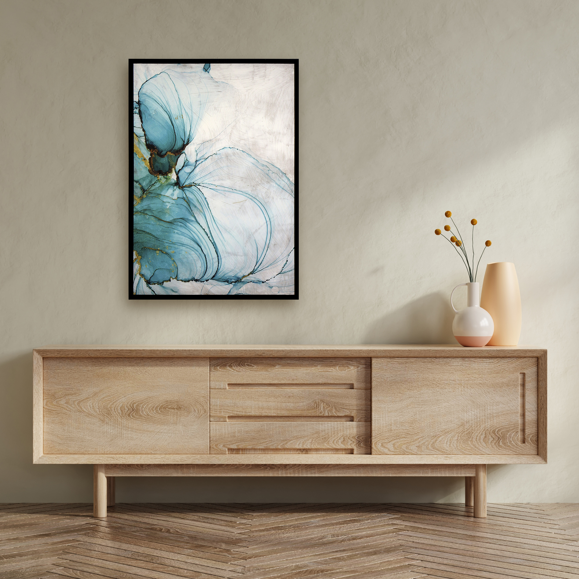 Cuadro impreso con marco abstracto turquesa recuart 513 50 cm x 70 cm