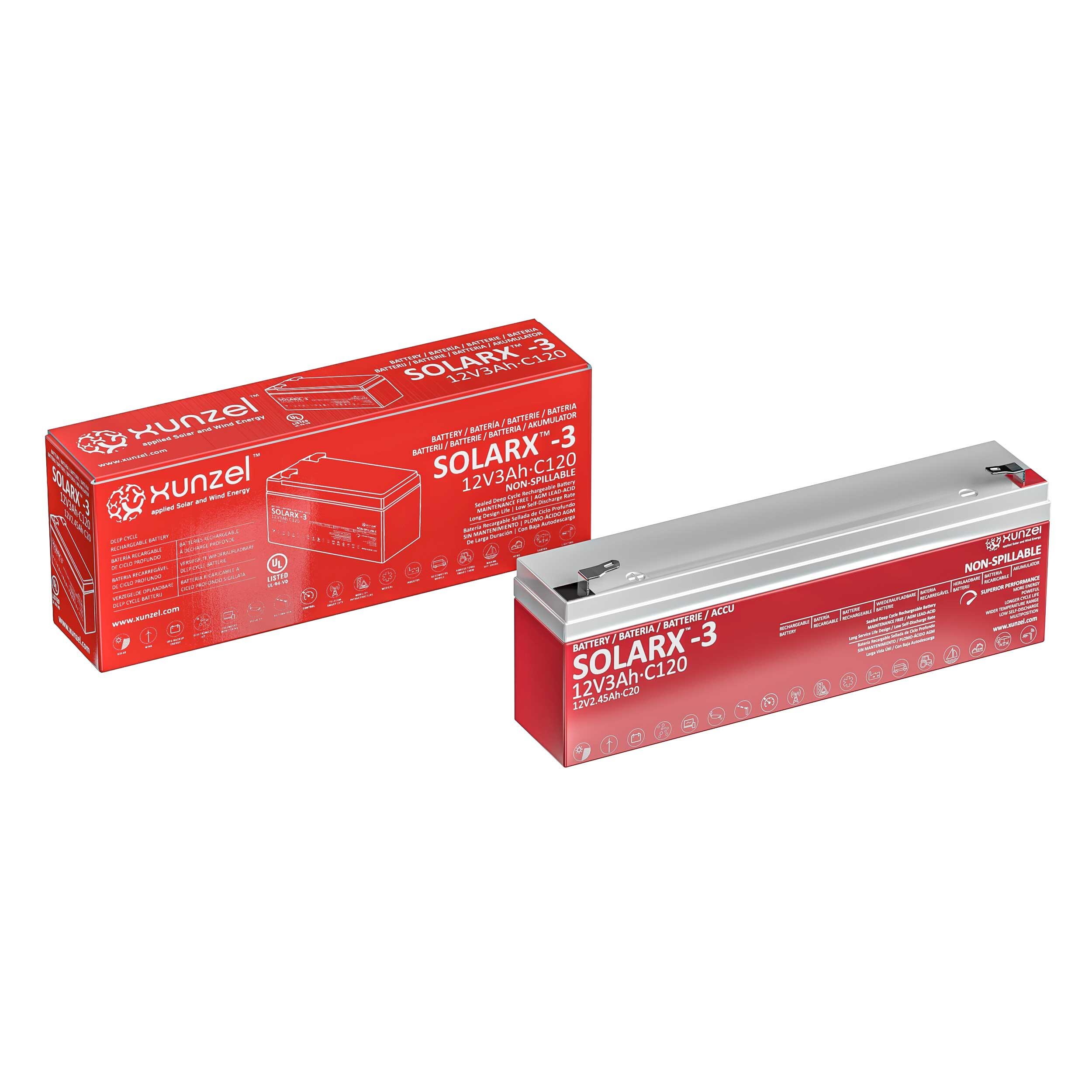 Bateria Solar SOLARX-3 XUNZEL 12V de longa duração selada e sem manutenção - 2