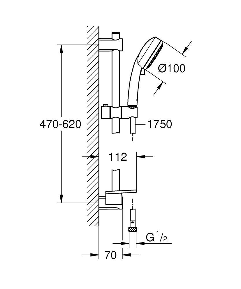 Pommeau de douche 1 jet, flexible et barre chromé GROHE Vitalio confort - 2