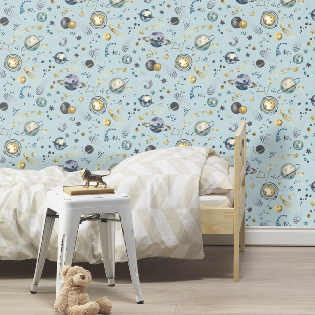 Tapeta dziecięca Kosmos niebieska flizelinowa