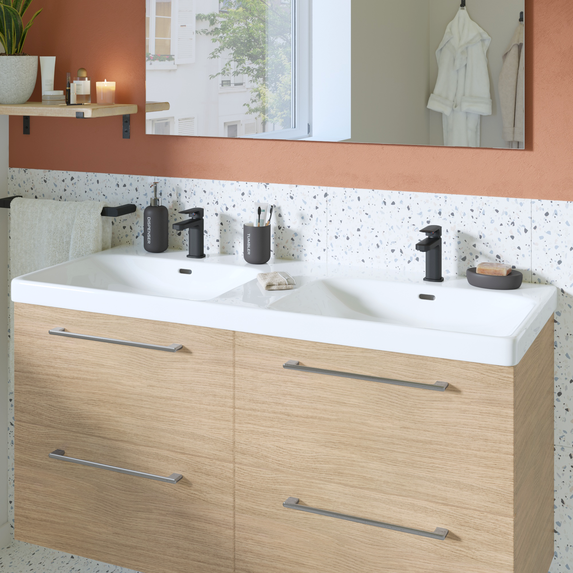 Plan double vasque Remix Céramique l.121.3 x P.49,7 cm/vidage inclus - 5